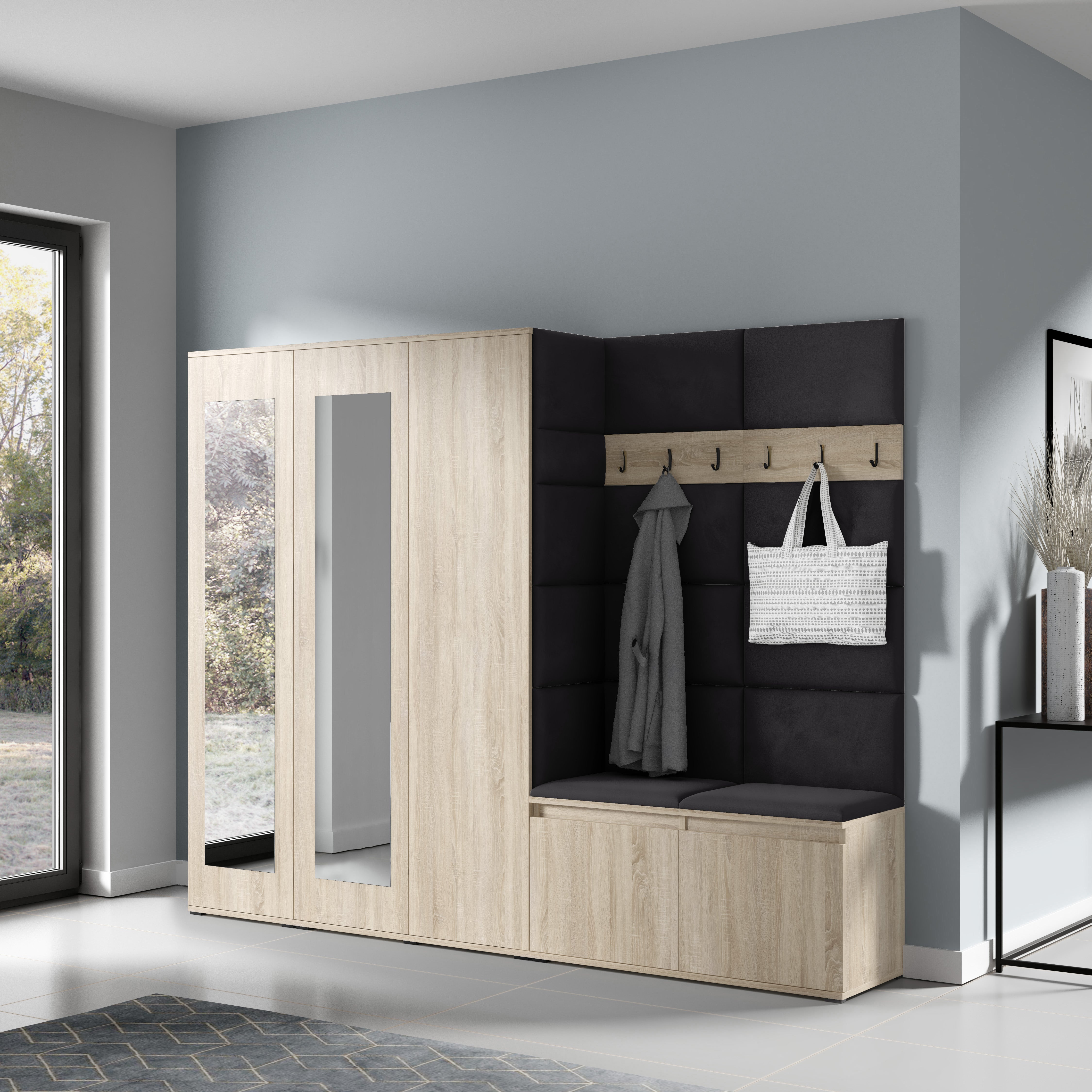 PK Emi 15 Flurgarderobe Sonoma Eiche - Polsterpaneele in verschiedenen Farben