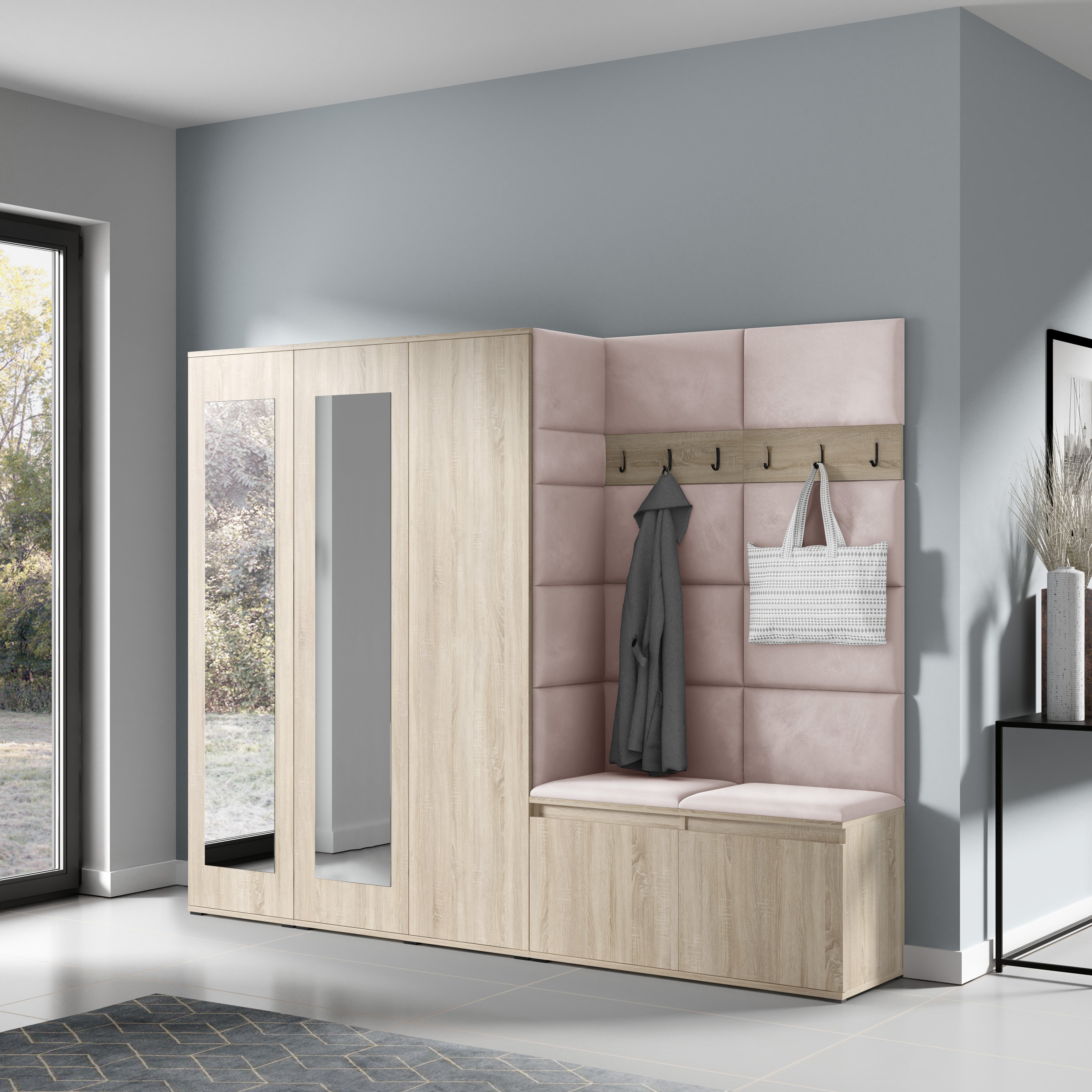 PK Emi 15 Flurgarderobe Sonoma Eiche - Polsterpaneele in verschiedenen Farben