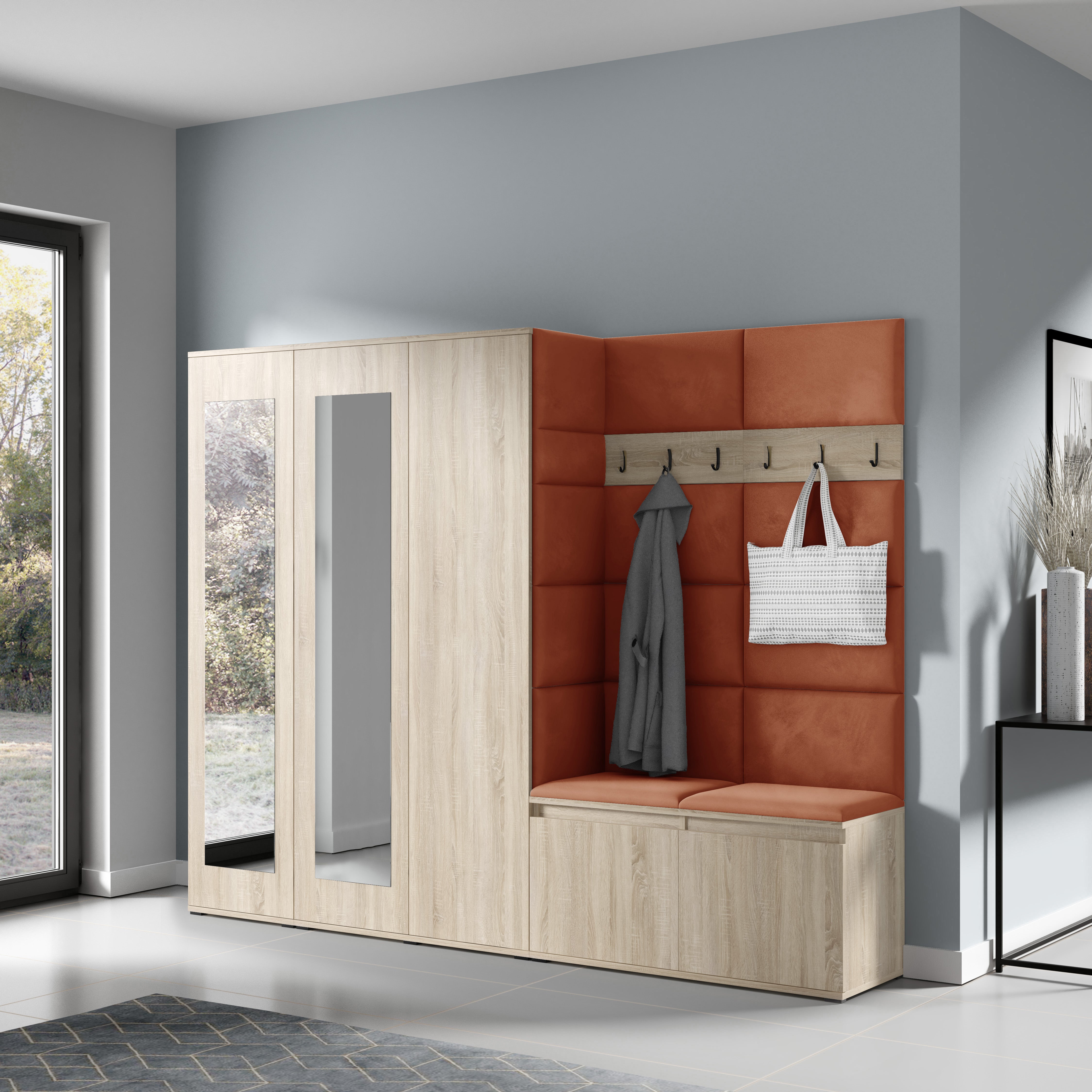 PK Emi 15 Flurgarderobe Sonoma Eiche - Polsterpaneele in verschiedenen Farben