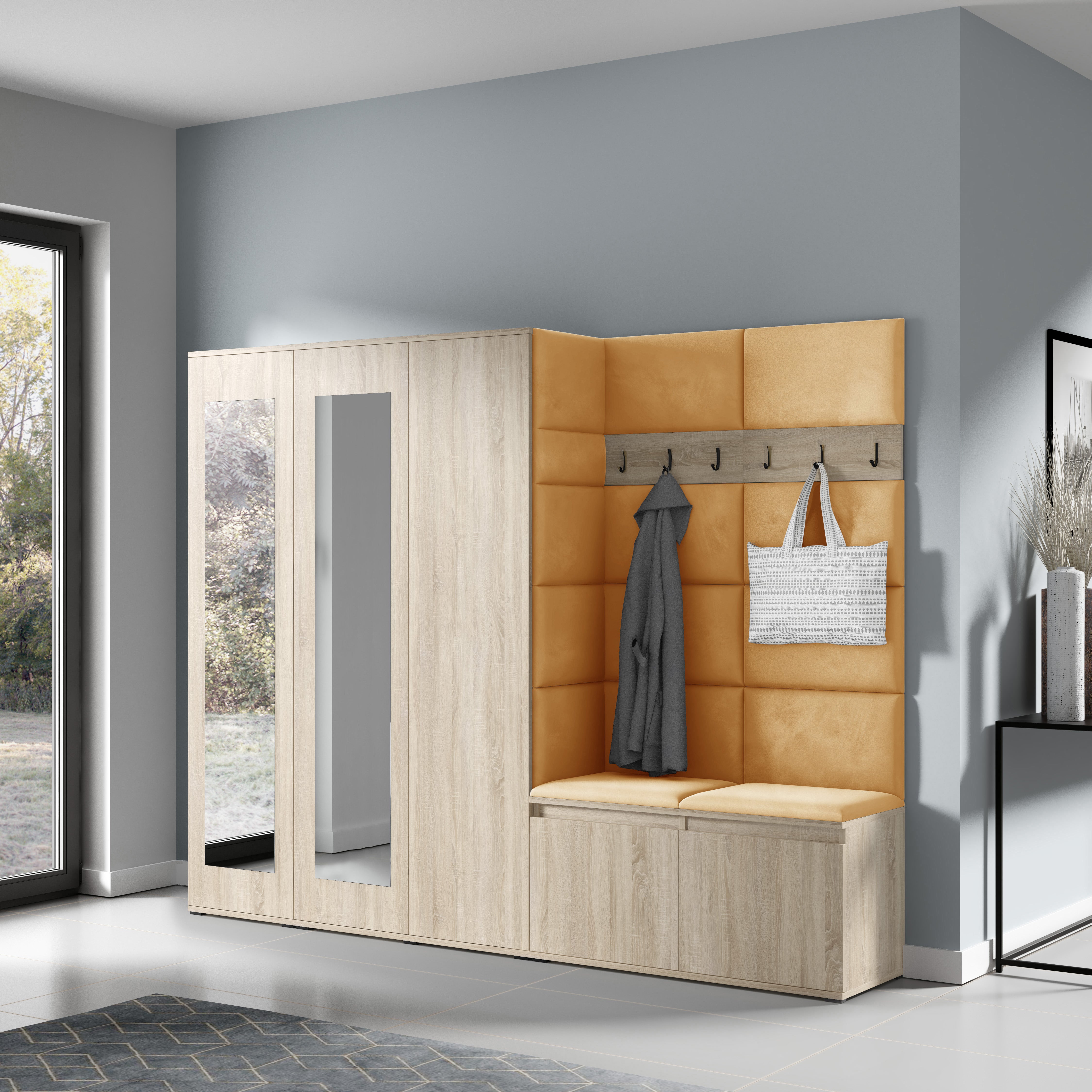 PK Emi 15 Flurgarderobe Sonoma Eiche - Polsterpaneele in verschiedenen Farben