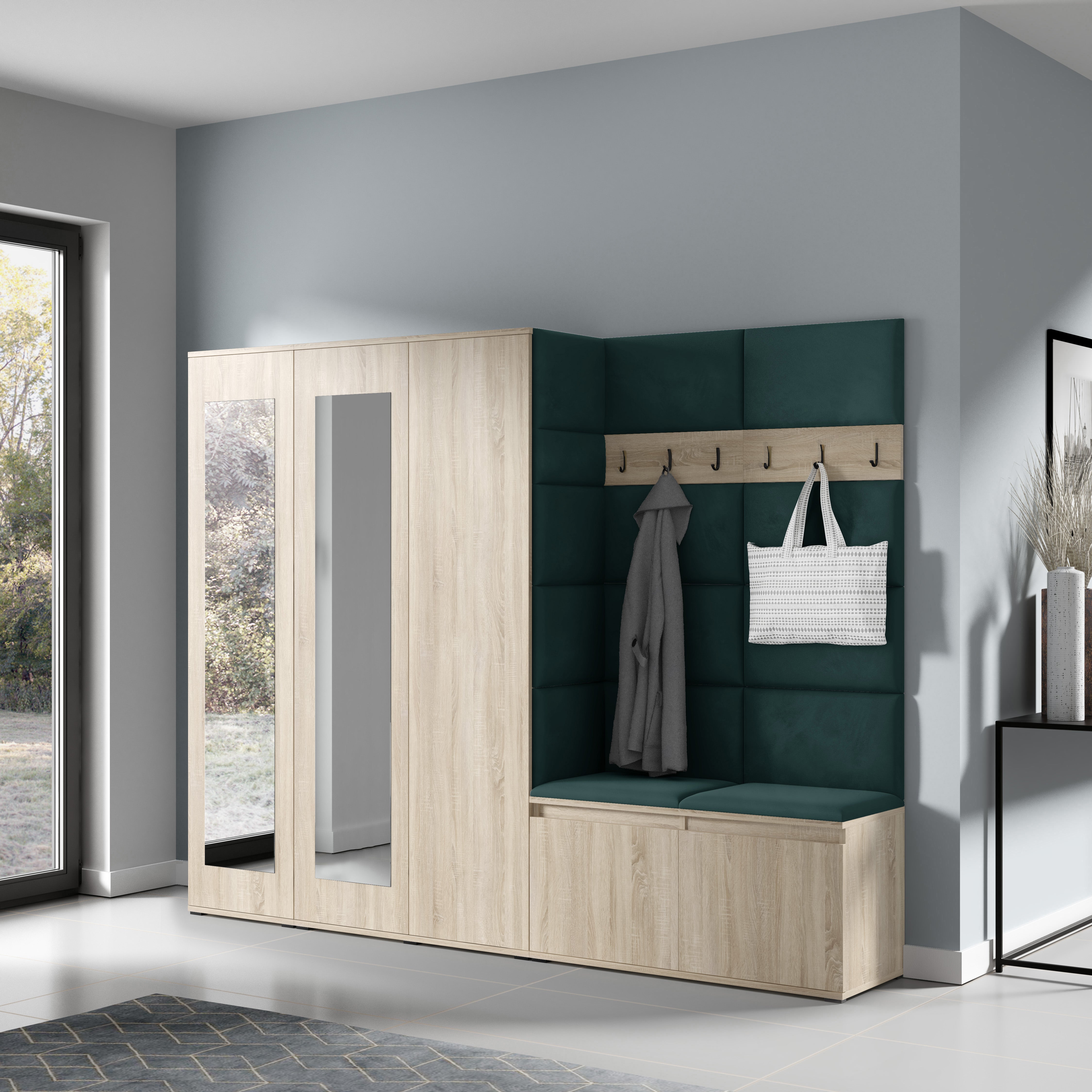 PK Emi 15 Flurgarderobe Sonoma Eiche - Polsterpaneele in verschiedenen Farben