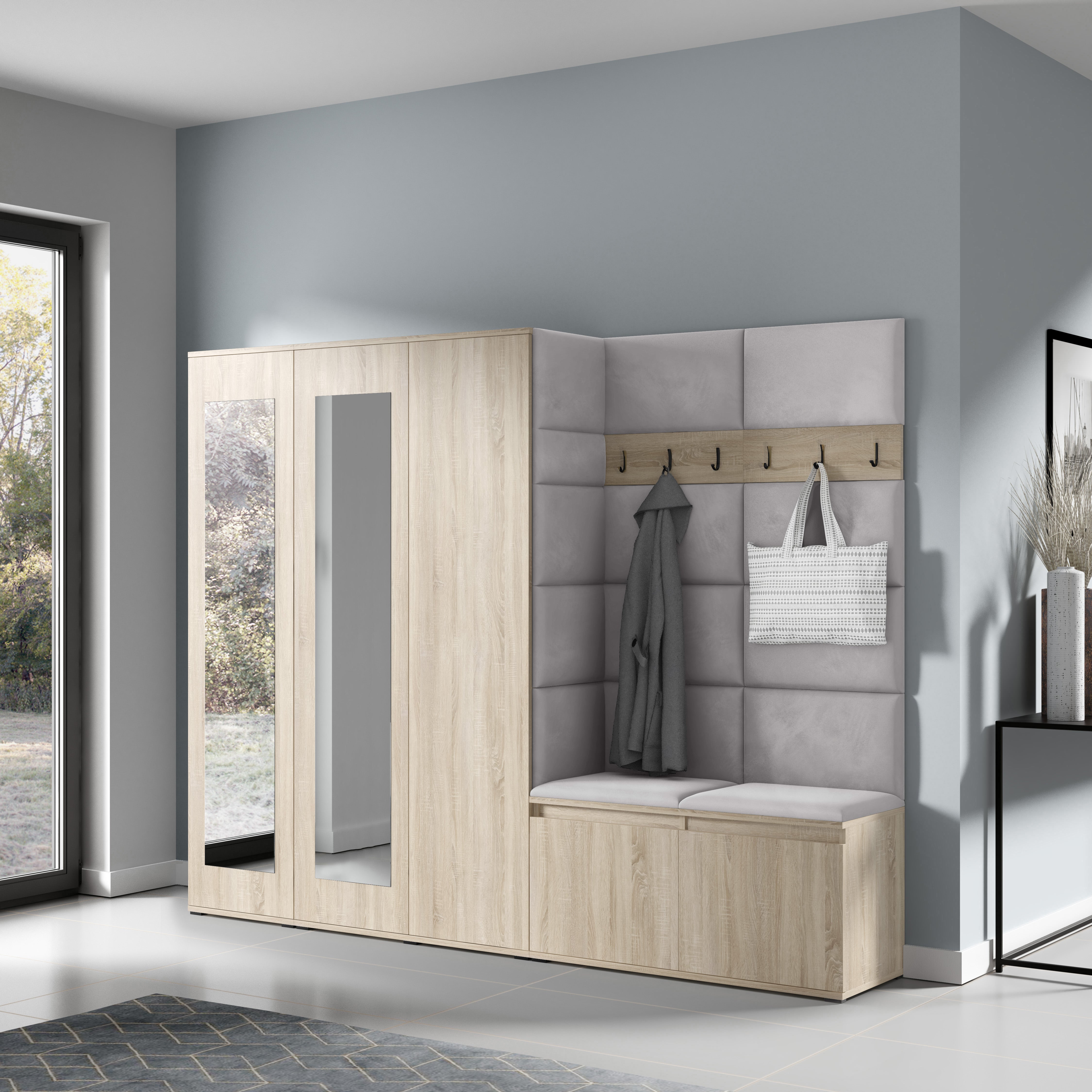PK Emi 15 Flurgarderobe Sonoma Eiche - Polsterpaneele in verschiedenen Farben