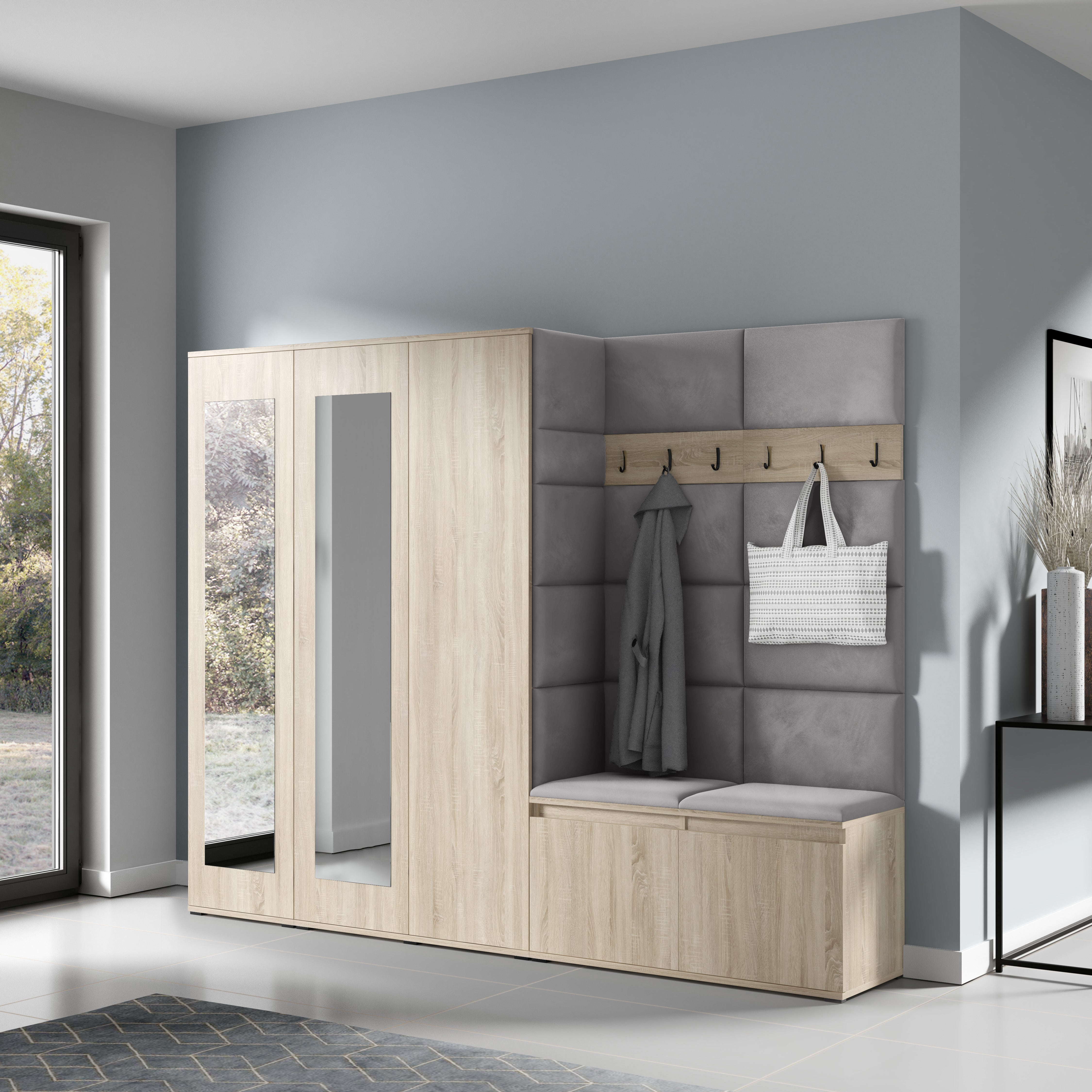 PK Emi 15 Flurgarderobe Sonoma Eiche - Polsterpaneele in verschiedenen Farben