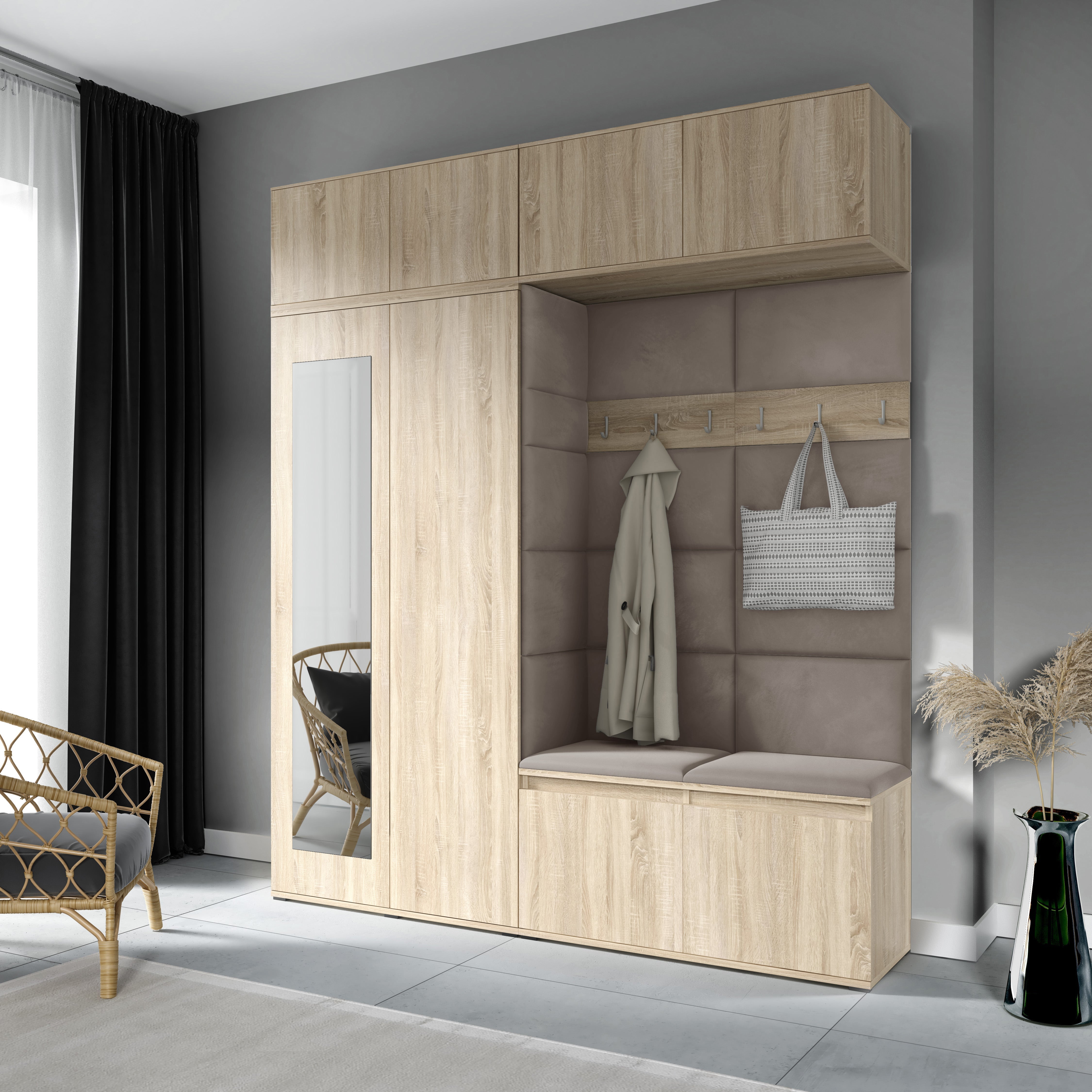 PK Emi 16 Flurgarderobe Sonoma Eiche - Polsterpaneele in verschiedenen Farben