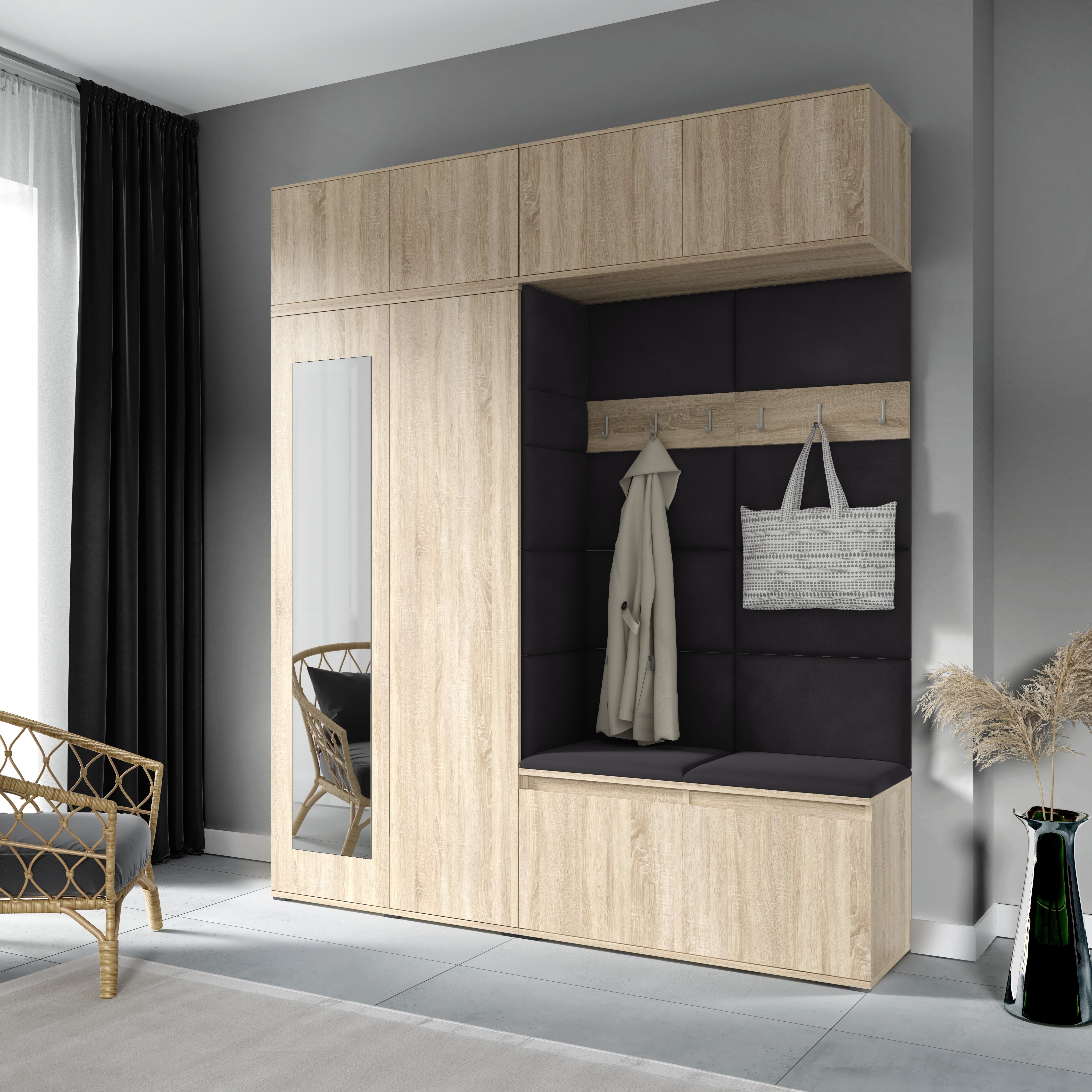 PK Emi 16 Flurgarderobe Sonoma Eiche - Polsterpaneele in verschiedenen Farben