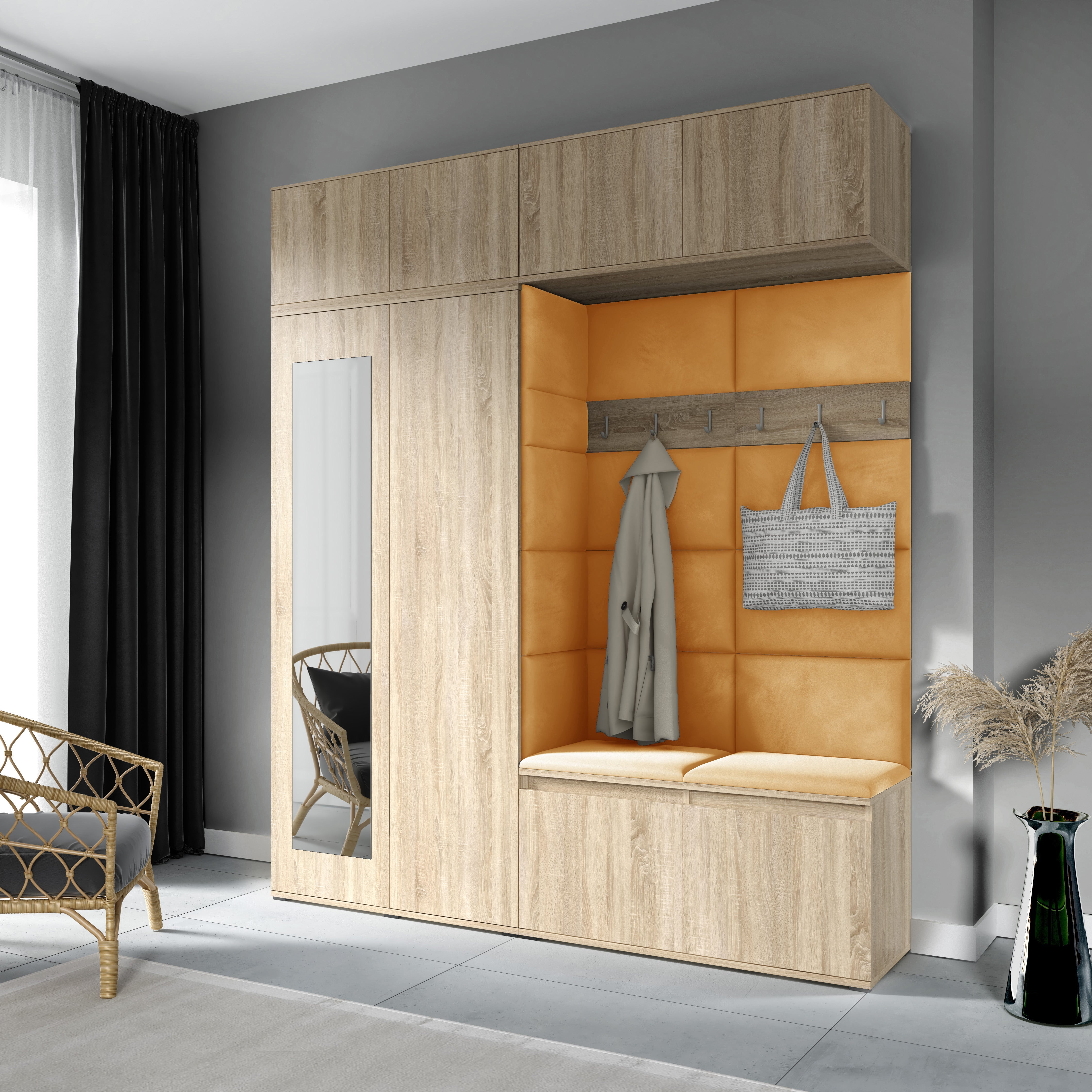 PK Emi 16 Flurgarderobe Sonoma Eiche - Polsterpaneele in verschiedenen Farben