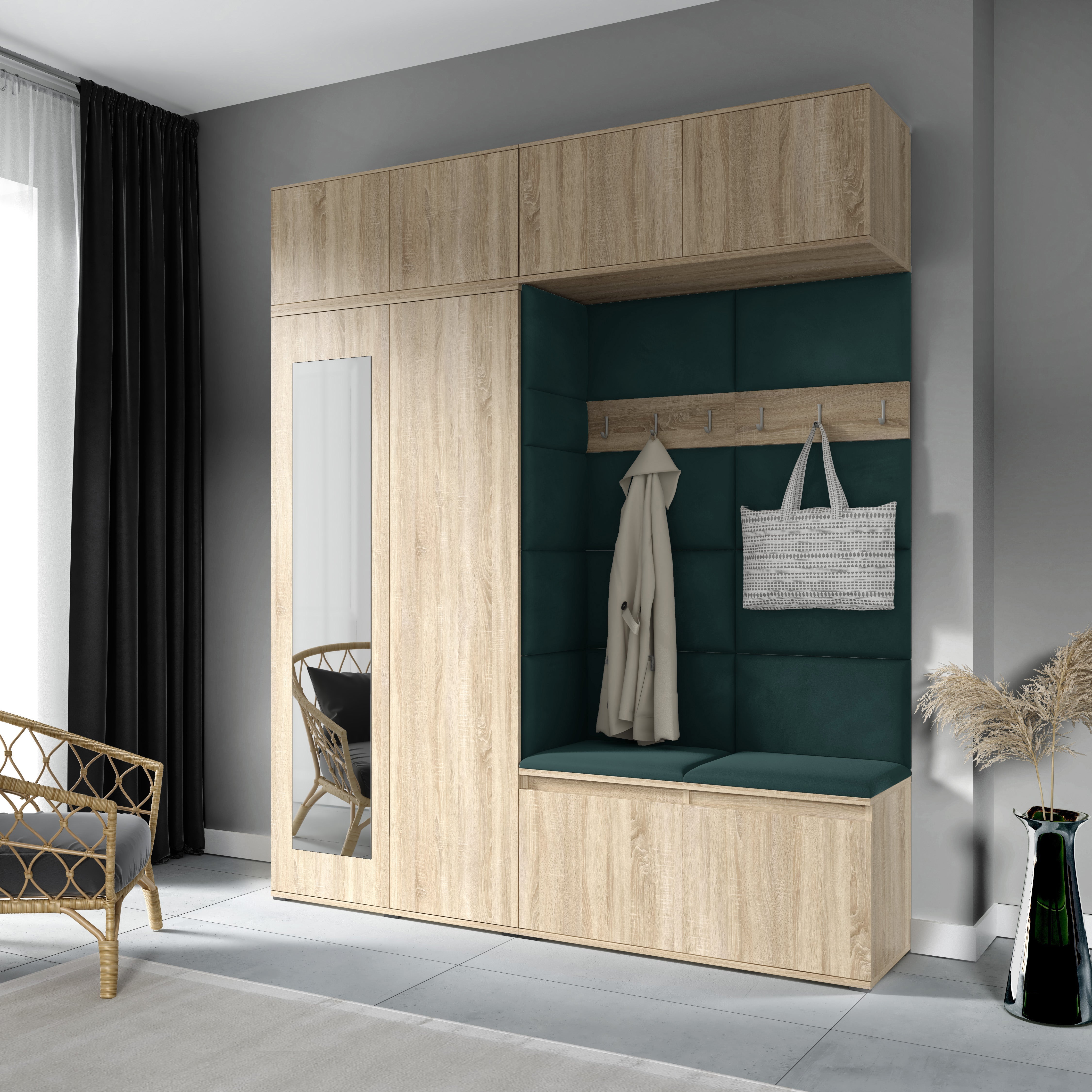 PK Emi 16 Flurgarderobe Sonoma Eiche - Polsterpaneele in verschiedenen Farben