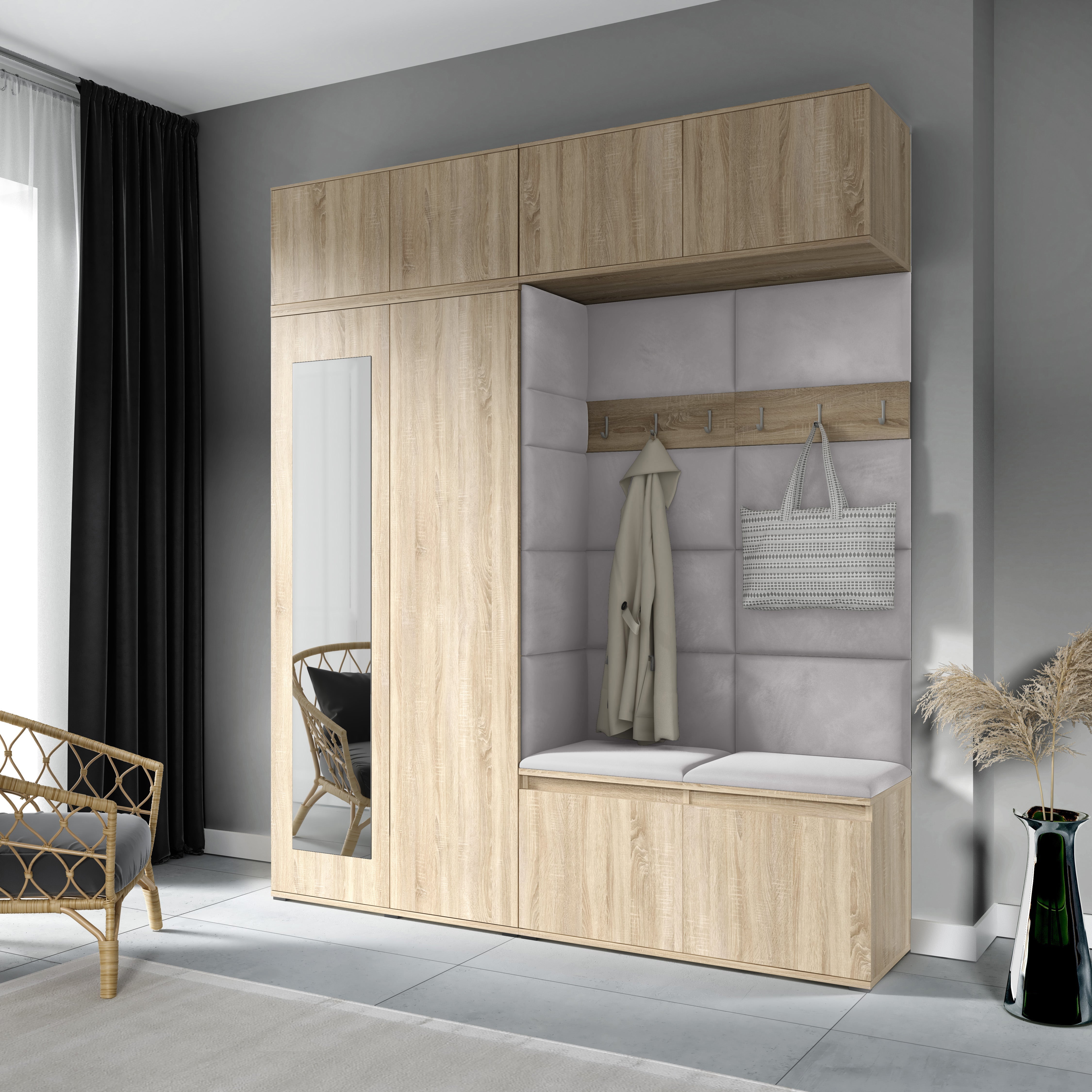 PK Emi 16 Flurgarderobe Sonoma Eiche - Polsterpaneele in verschiedenen Farben