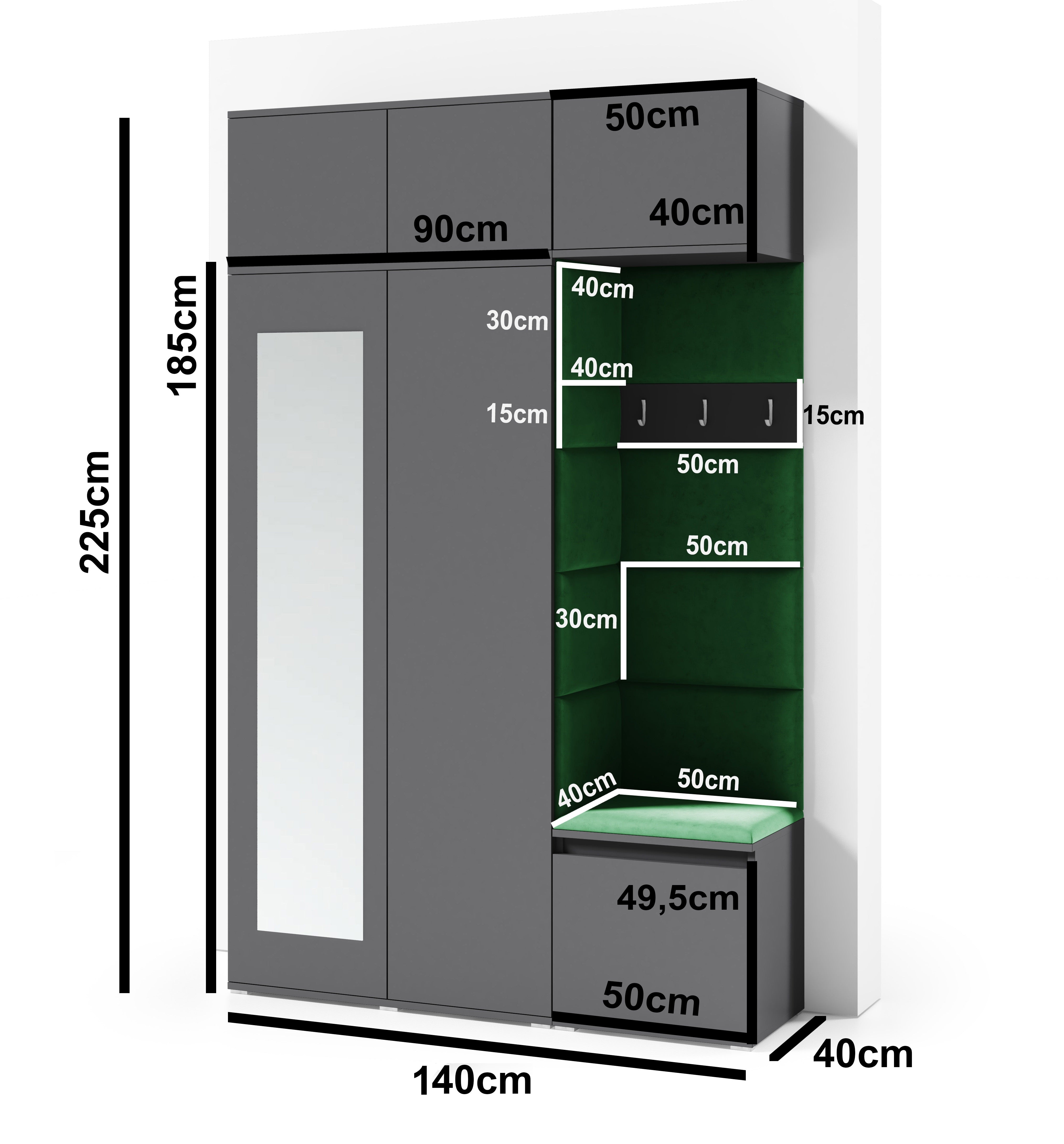 PK Emi 18 Hallway Wardrobe Graphite - Upholstered Panels in Various Colours