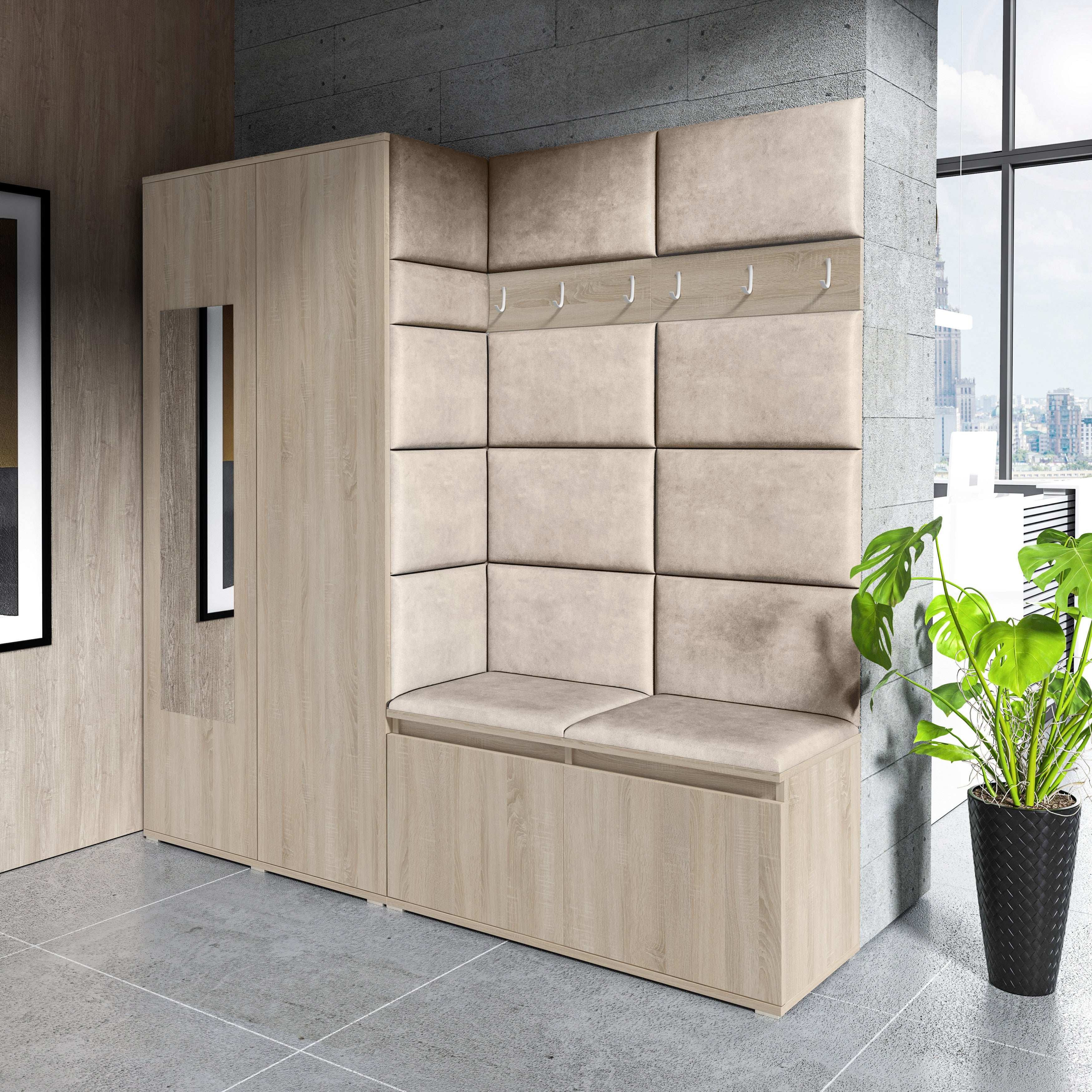 PK Emi 8 Hallway Wardrobe Sonoma - Upholstered Panels in Various Colours