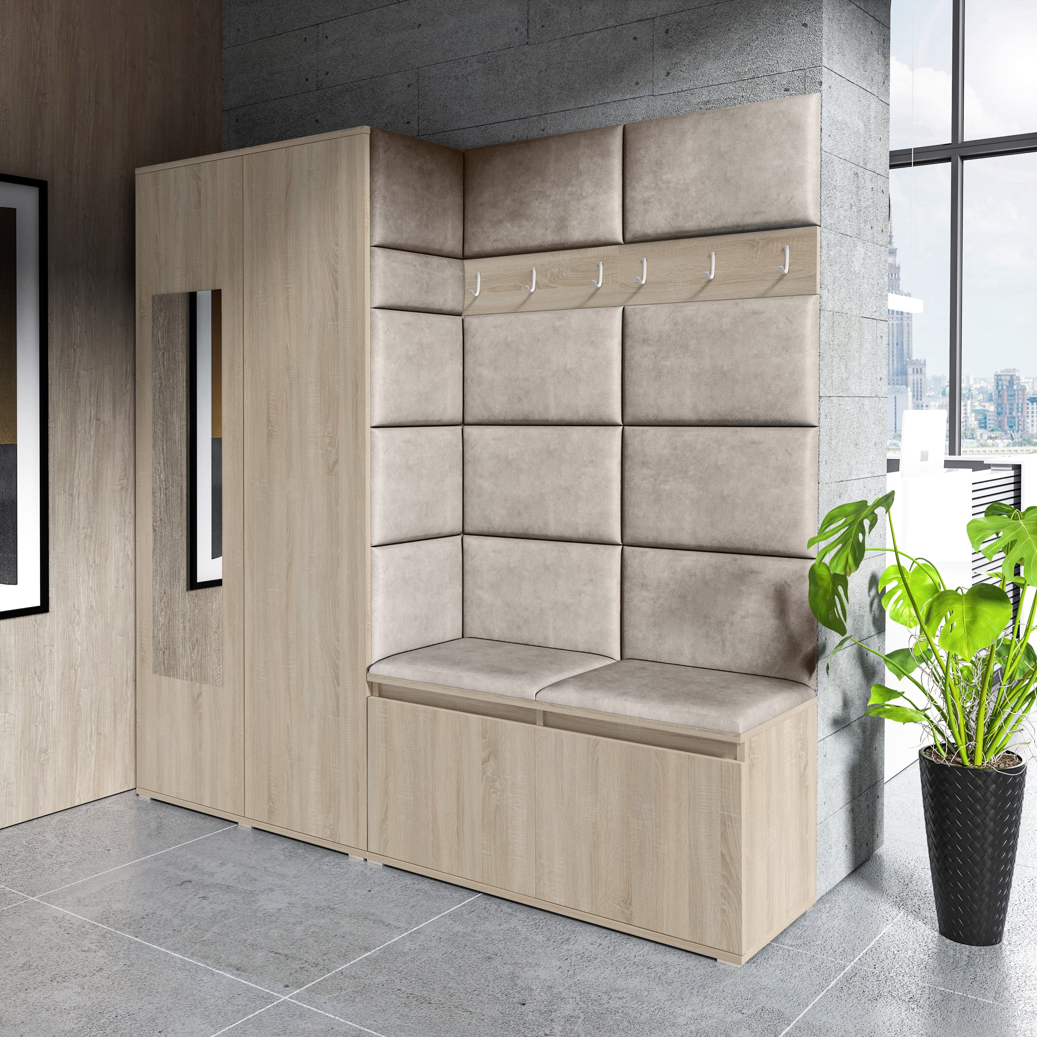 PK Emi 8 Hallway Wardrobe Sonoma - Upholstered Panels in Various Colours