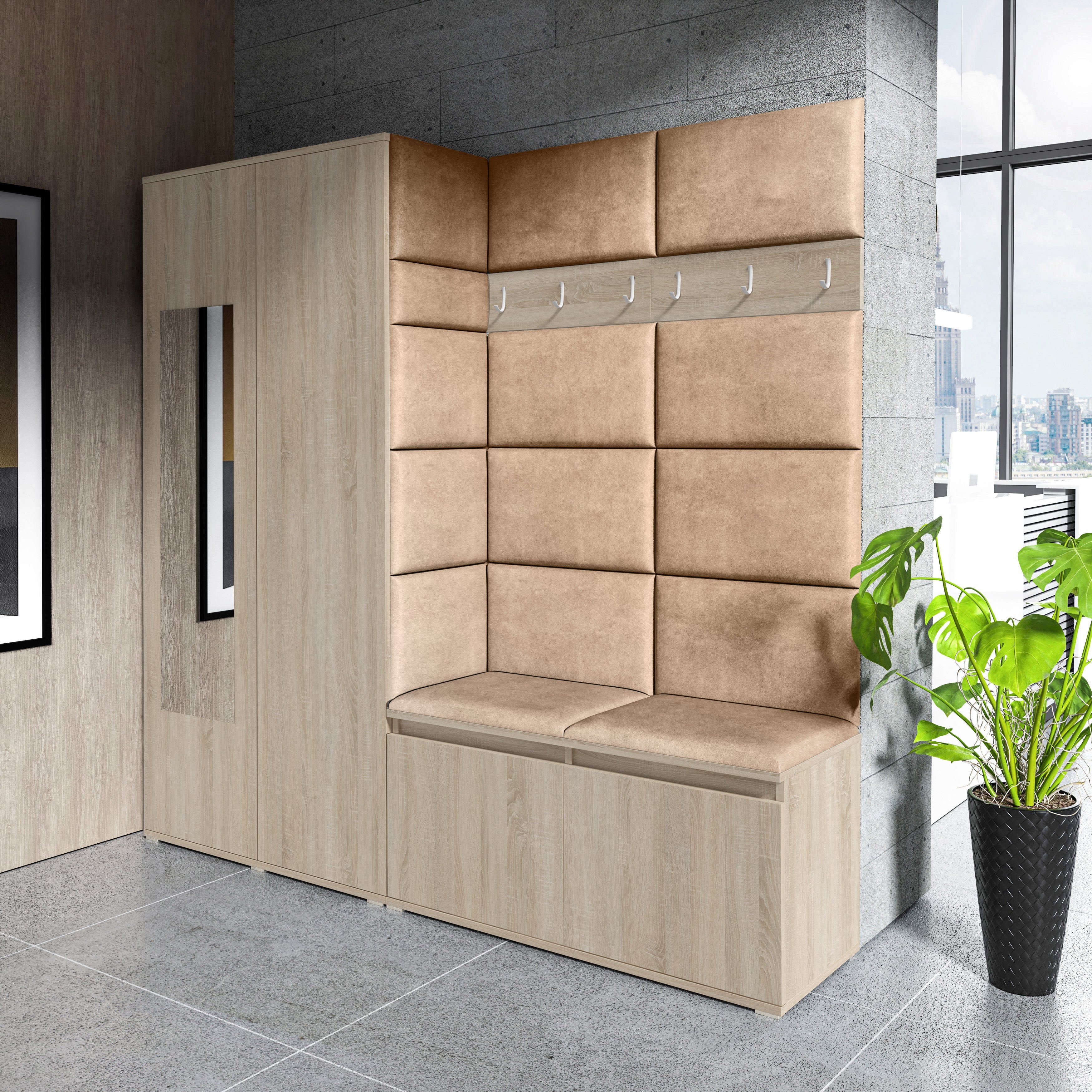 PK Emi 8 Hallway Wardrobe Sonoma - Upholstered Panels in Various Colours