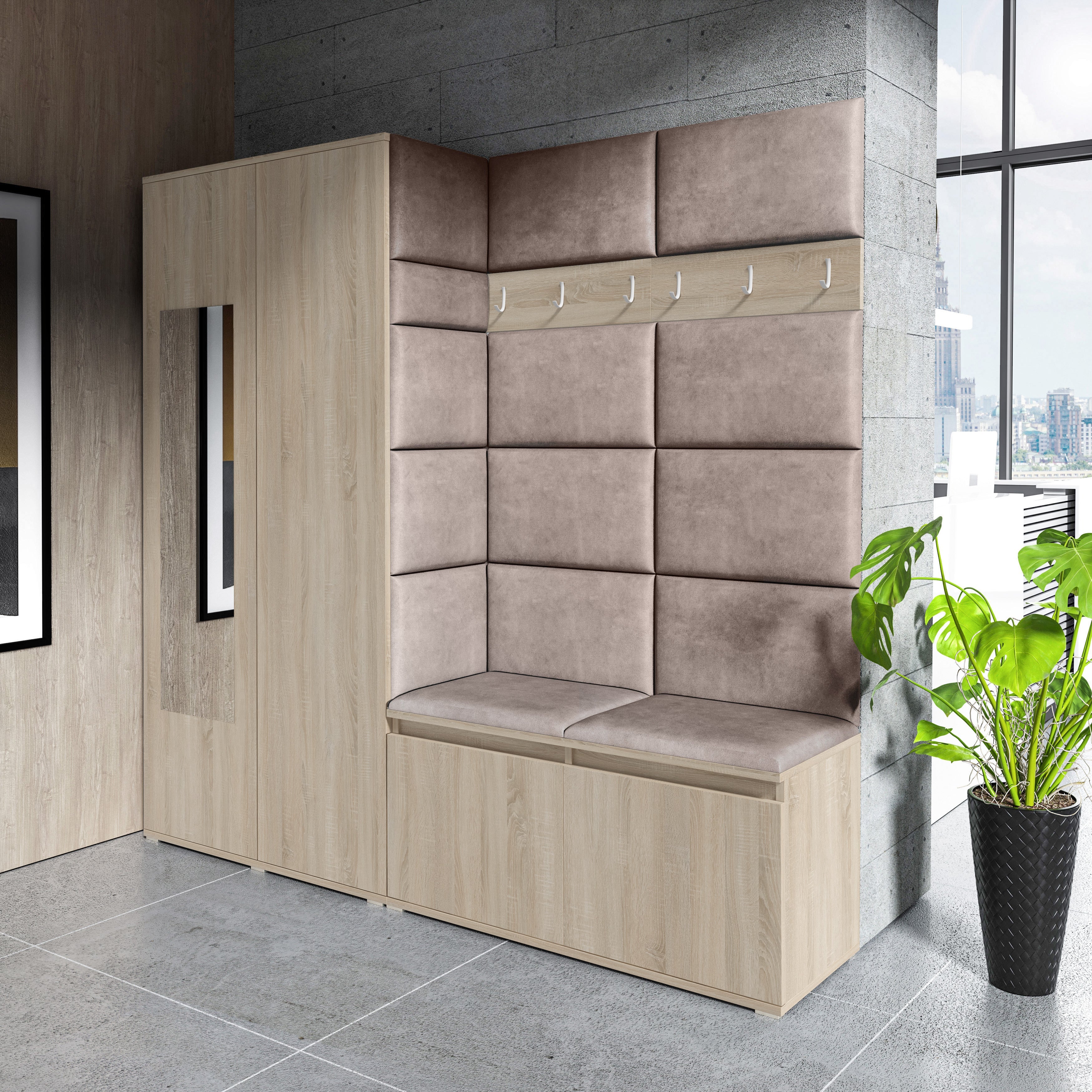 PK Emi 8 Hallway Wardrobe Sonoma - Upholstered Panels in Various Colours