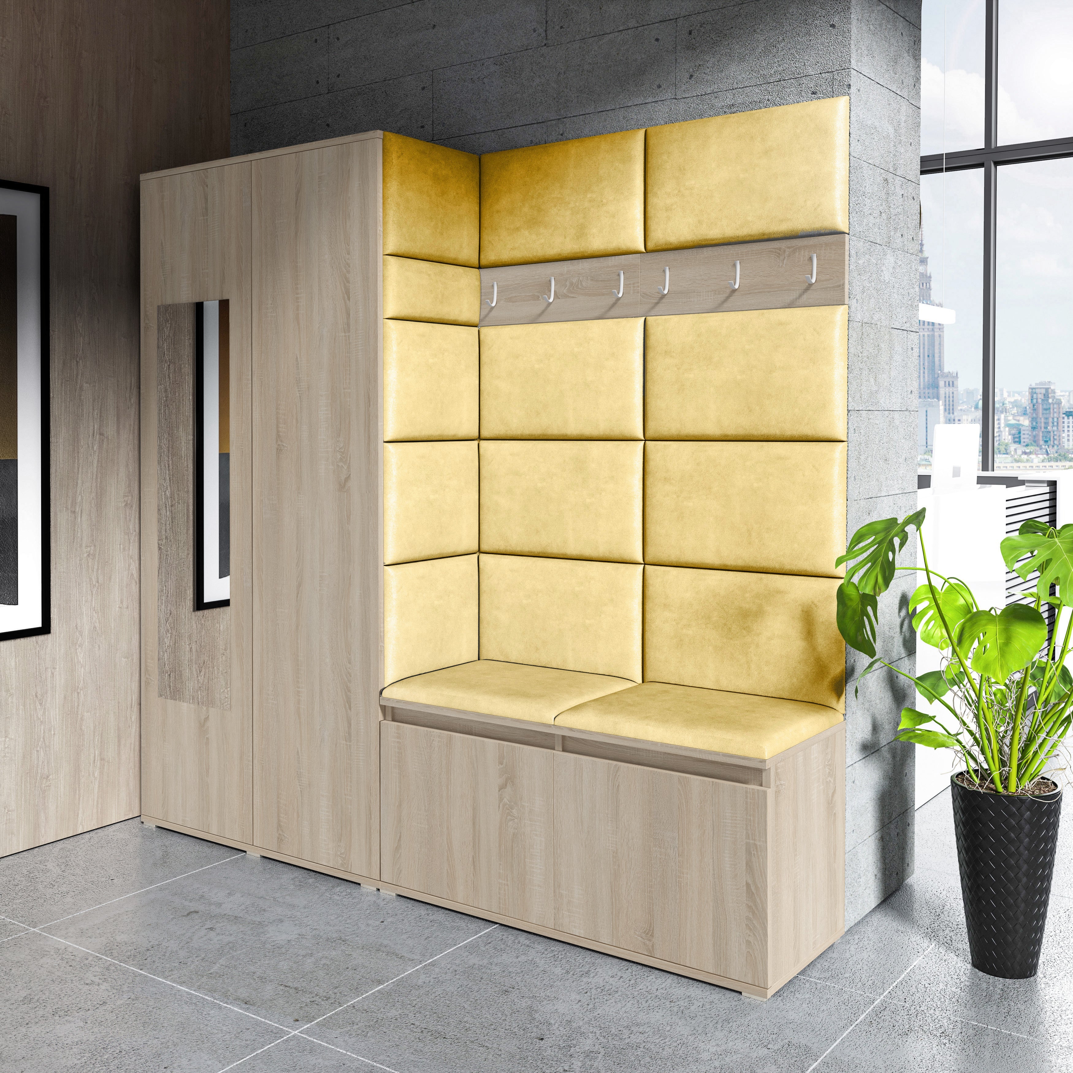 PK Emi 8 Hallway Wardrobe Sonoma - Upholstered Panels in Various Colours