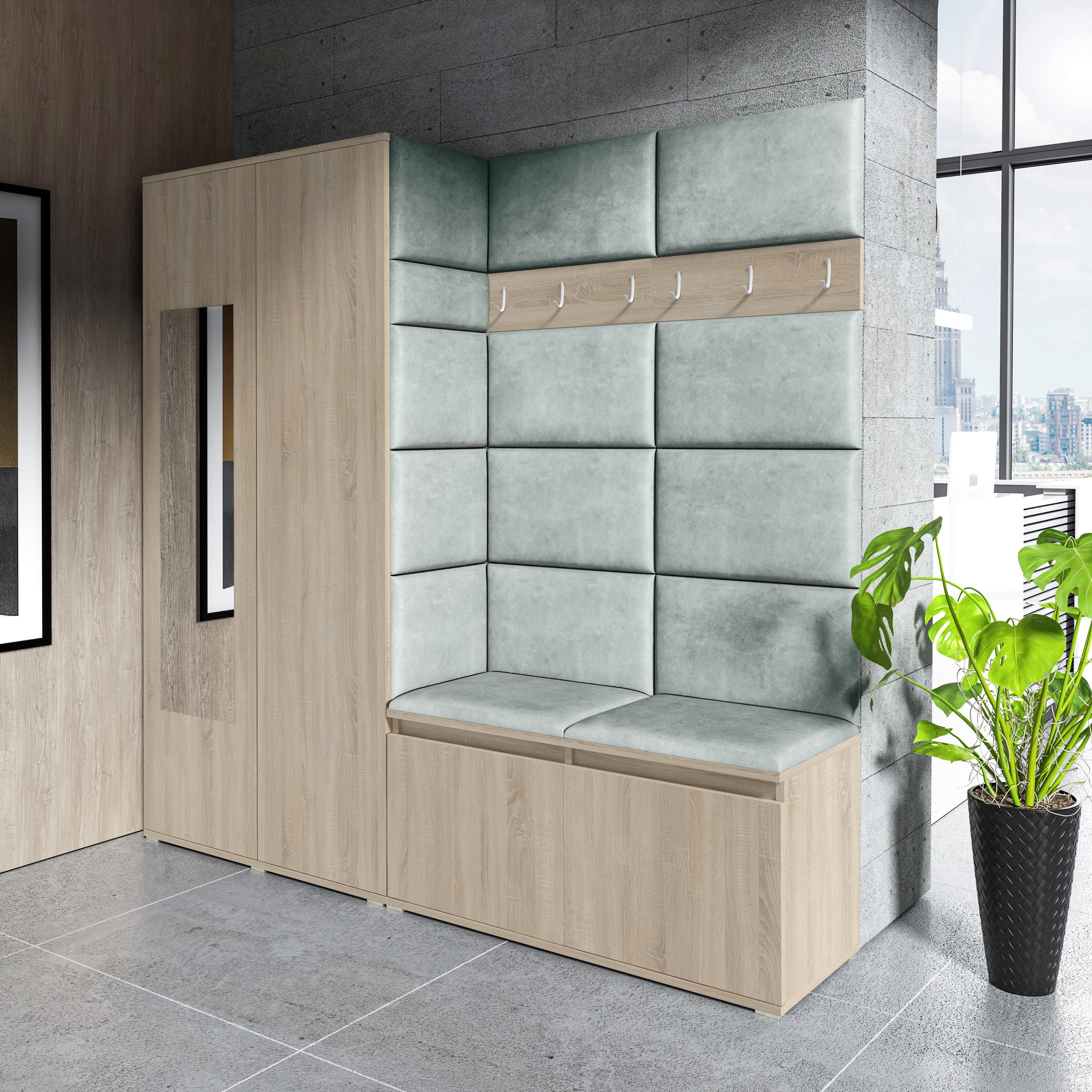 PK Emi 8 Hallway Wardrobe Sonoma - Upholstered Panels in Various Colours