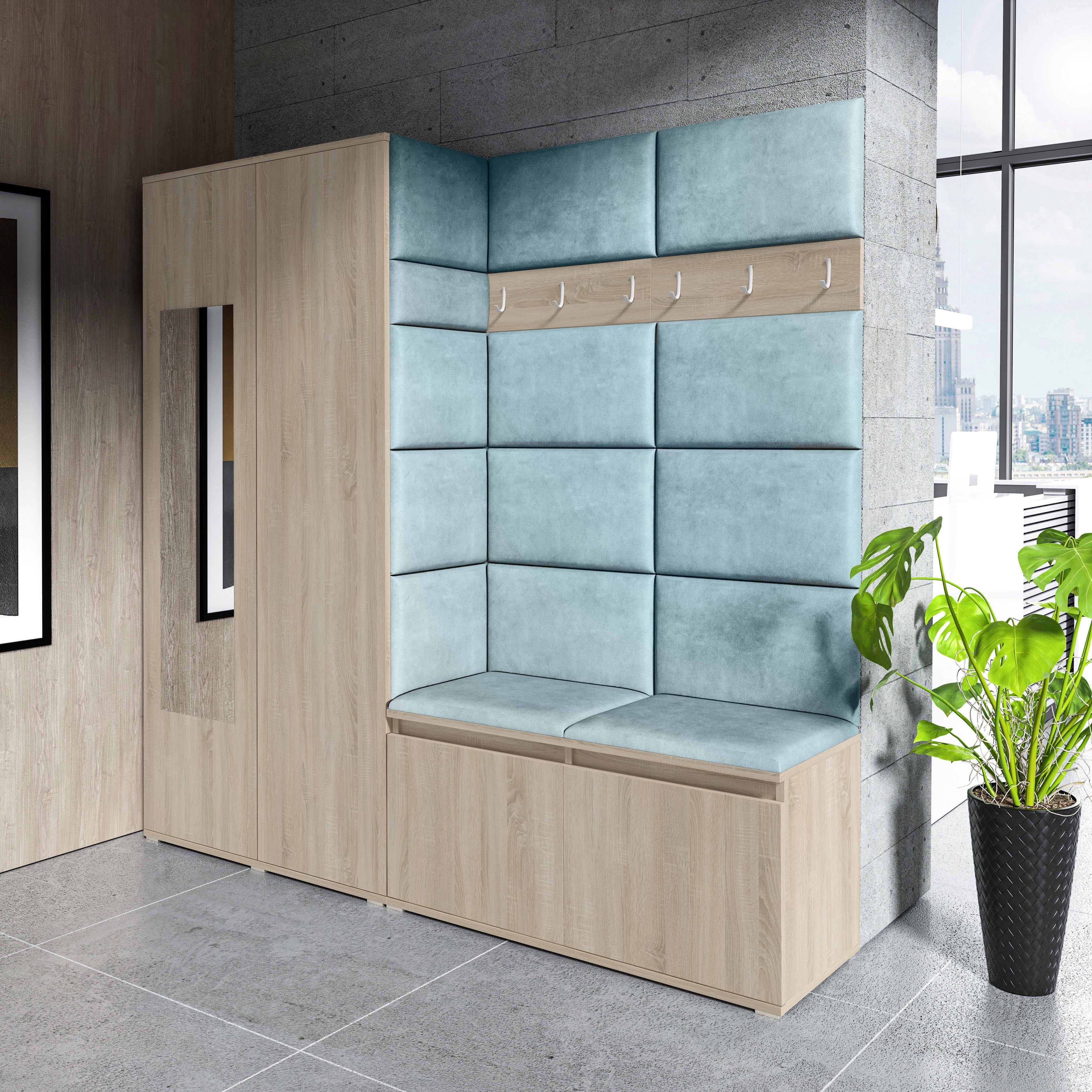 PK Emi 8 Hallway Wardrobe Sonoma - Upholstered Panels in Various Colours