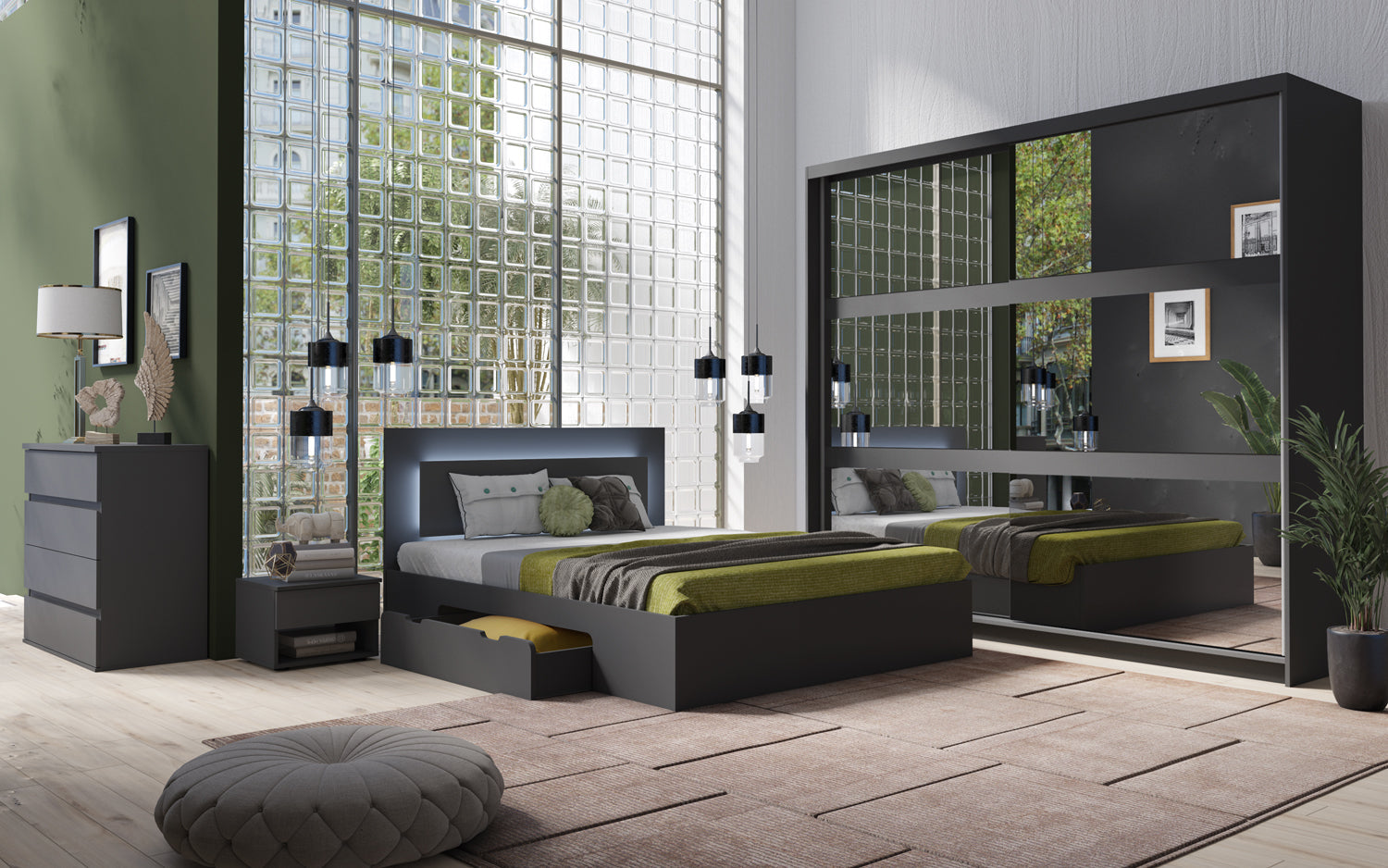 MO Fino Bed with Drawer – Graphite
