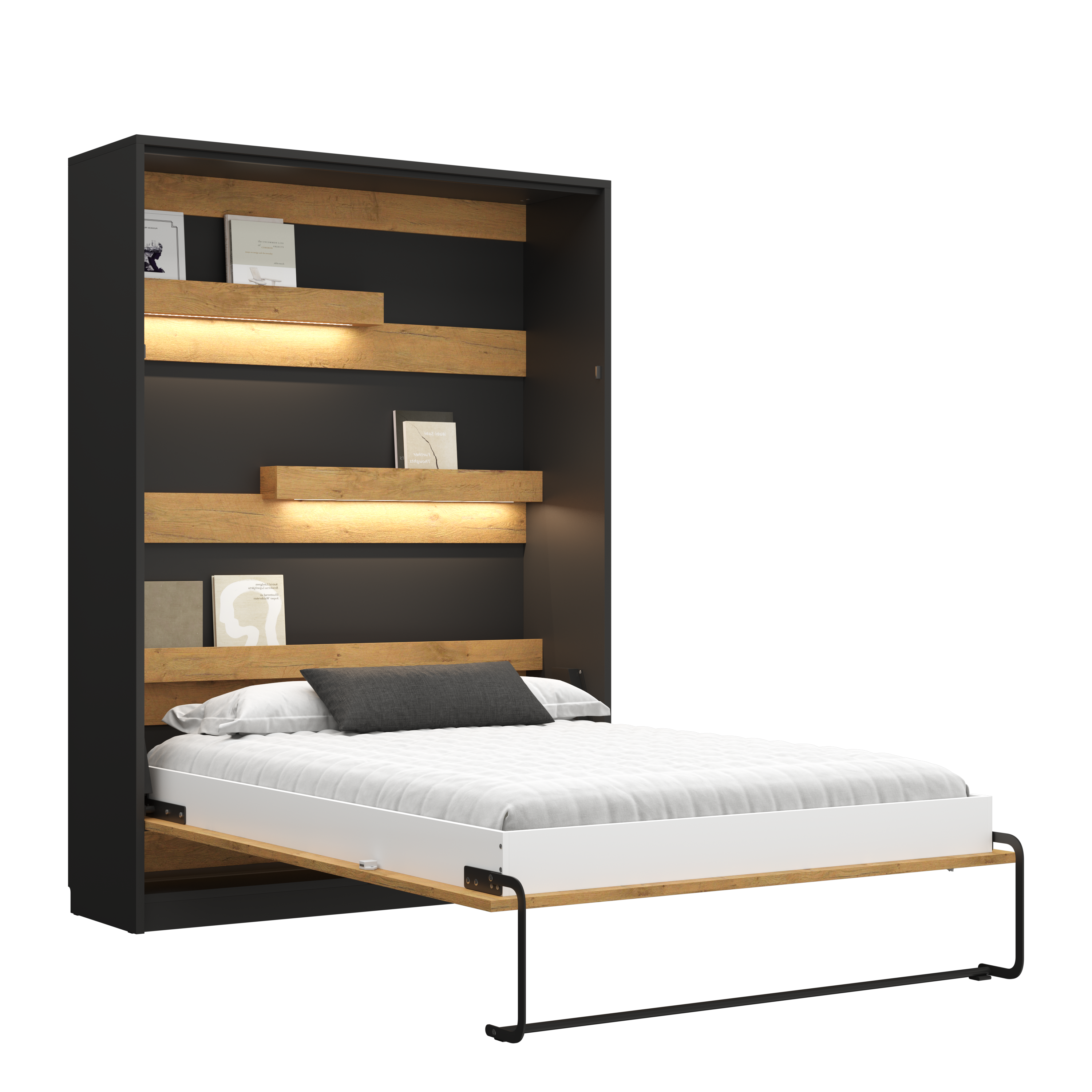 Individualisierbares Schrankbett Basic Möbelset Schwarz und Lancelot Eiche 90, 120, 140 x 200 cm