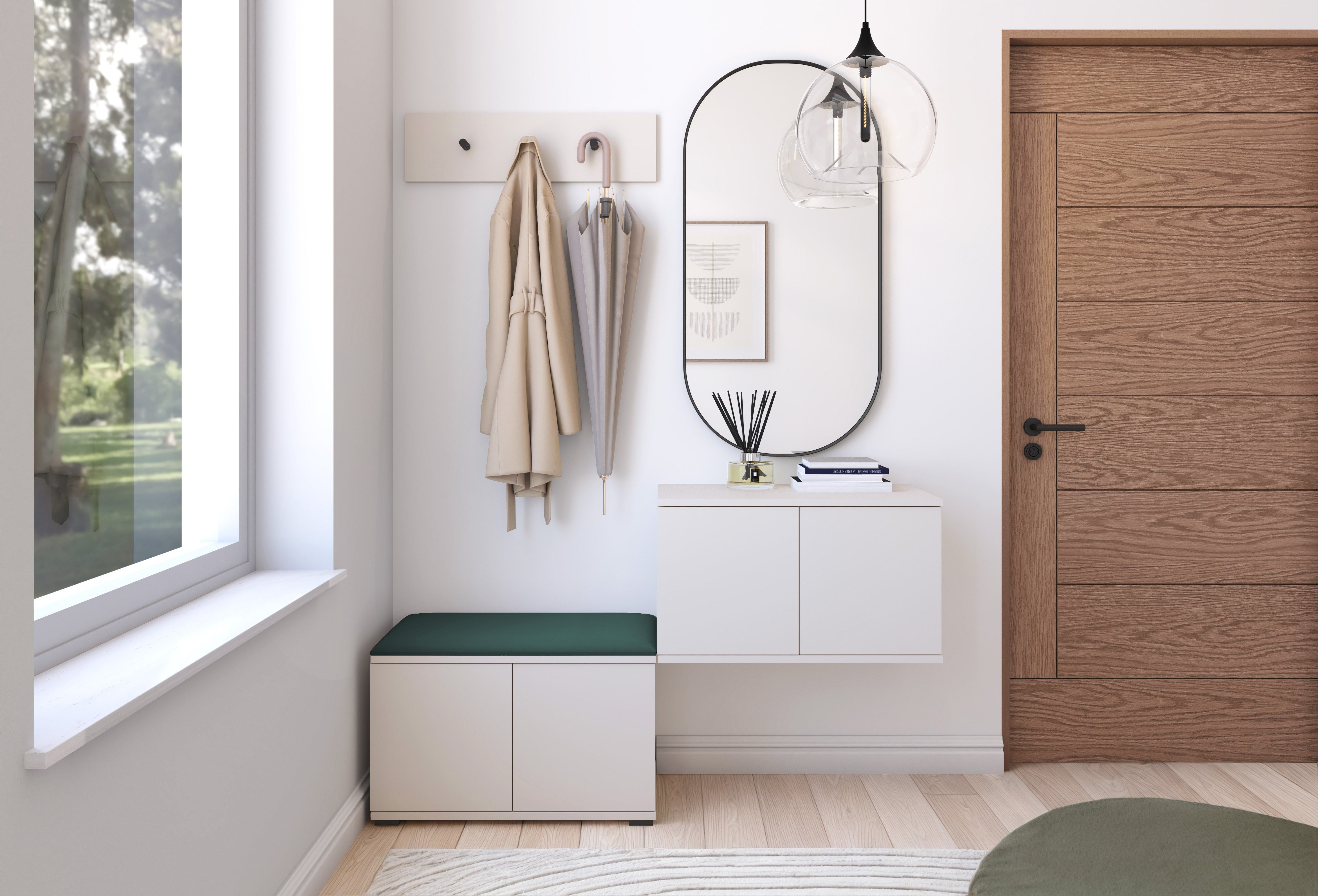 PK Bianco 7 Hallway Wardrobe Set - Bottle Green