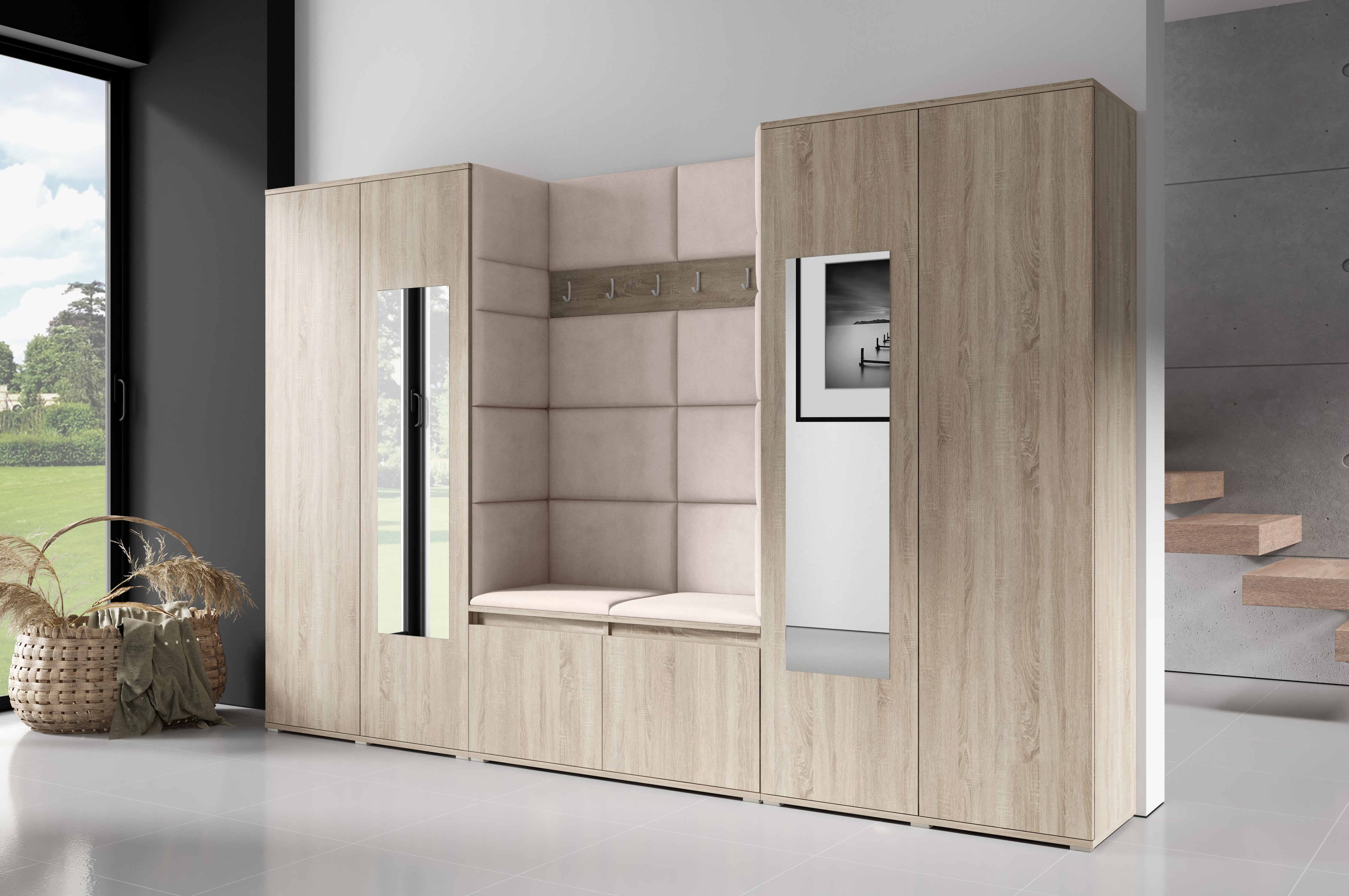 PK Emi 10 Hallway Wardrobe Sonoma- Upholstered Panels in Various Colours