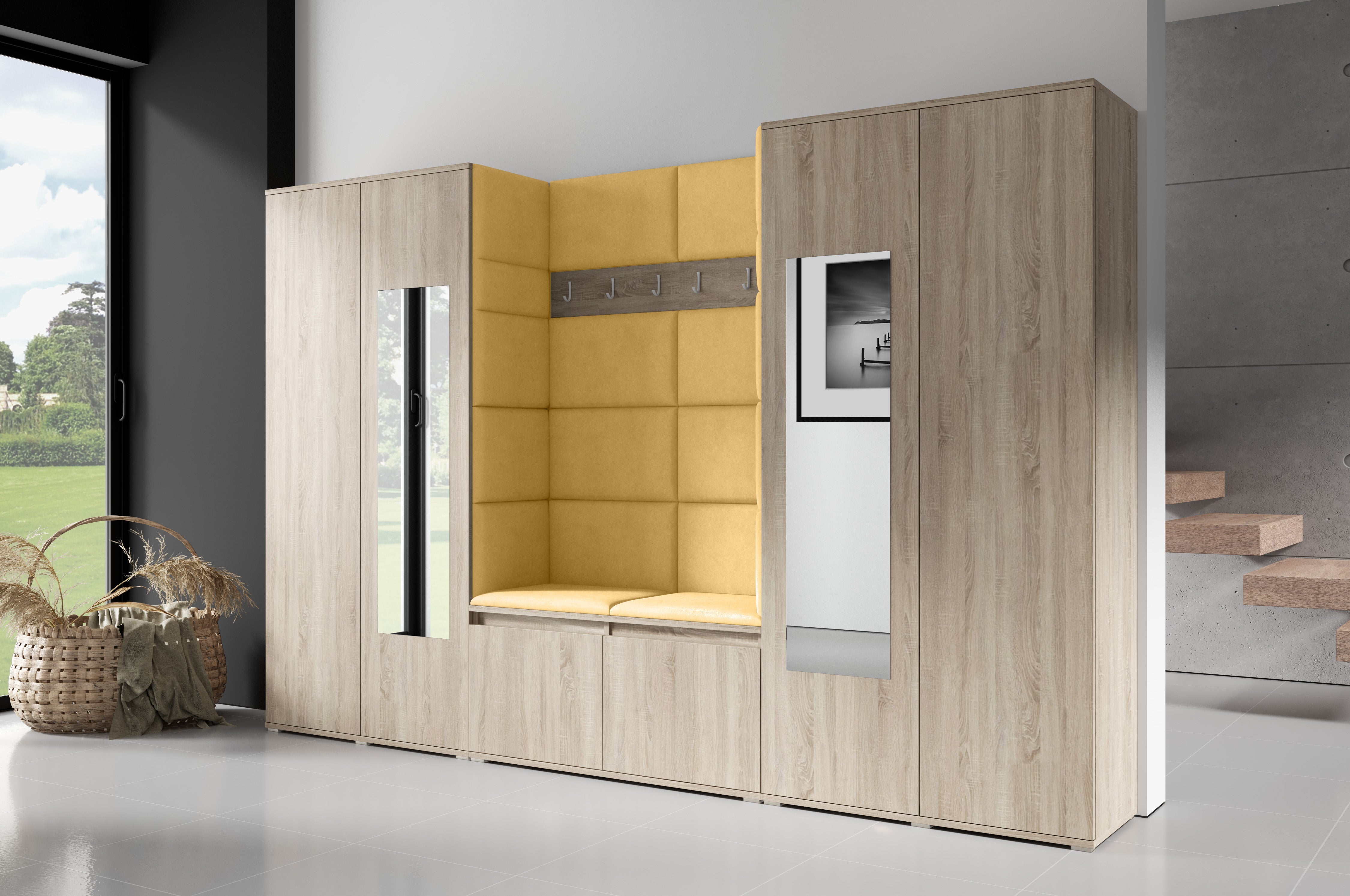 PK Emi 10 Hallway Wardrobe Sonoma- Upholstered Panels in Various Colours