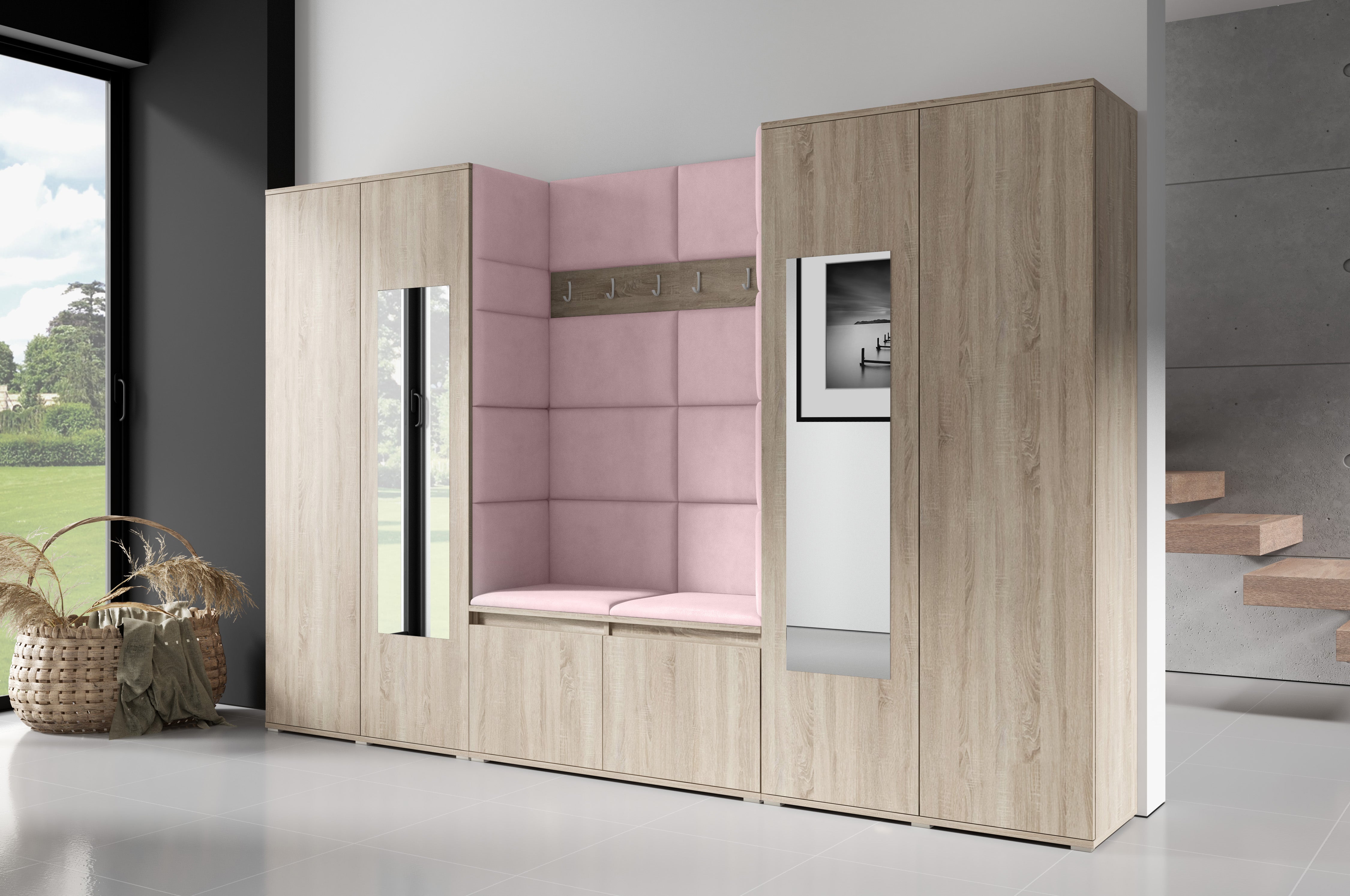 PK Emi 10 Hallway Wardrobe Sonoma- Upholstered Panels in Various Colours