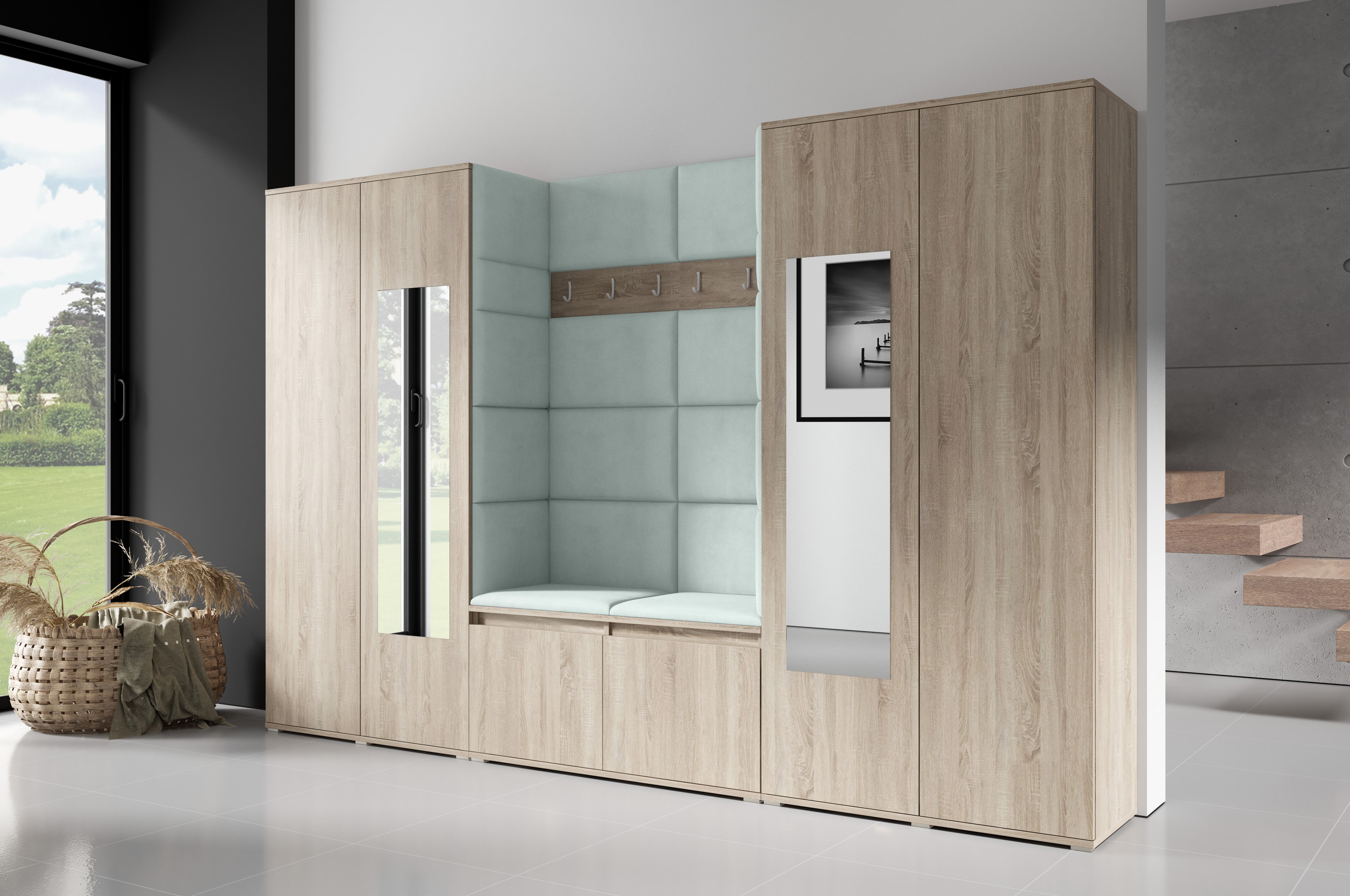 PK Emi 10 Hallway Wardrobe Sonoma- Upholstered Panels in Various Colours
