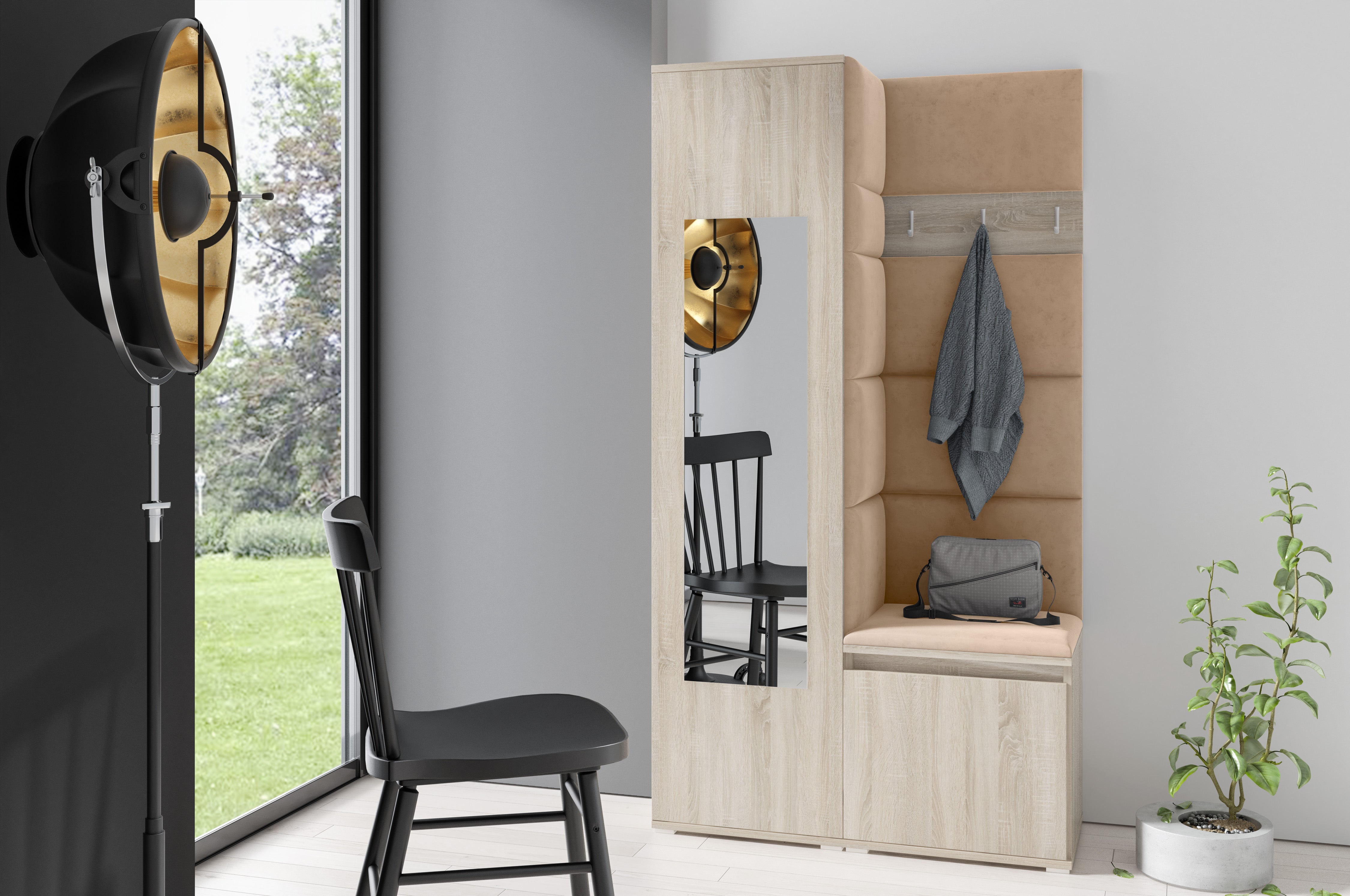 PK Emi 13 Flurgarderobe Sonoma - Polsterpaneele in verschiedenen Farben