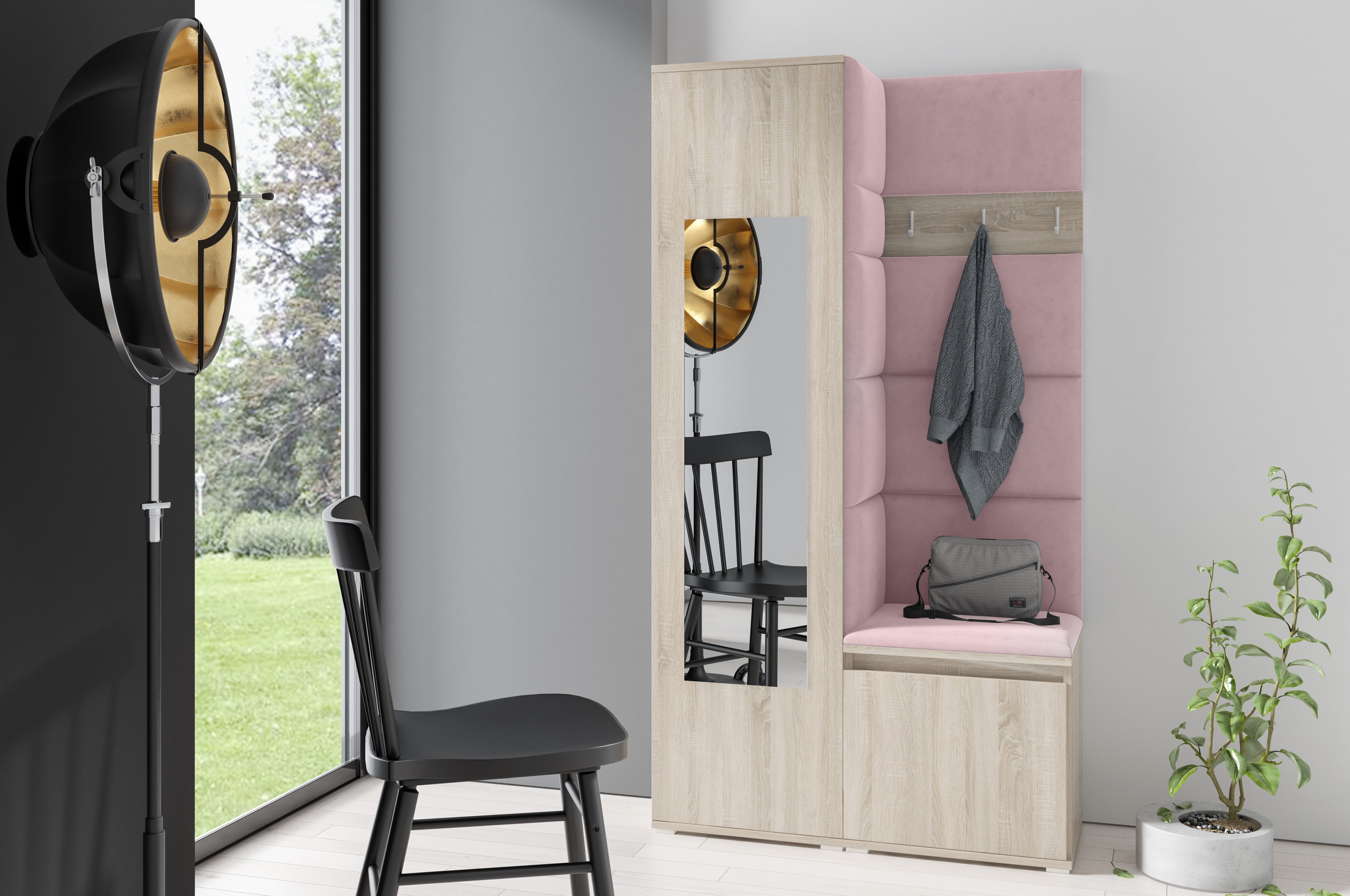 PK Emi 13 Flurgarderobe Sonoma - Polsterpaneele in verschiedenen Farben