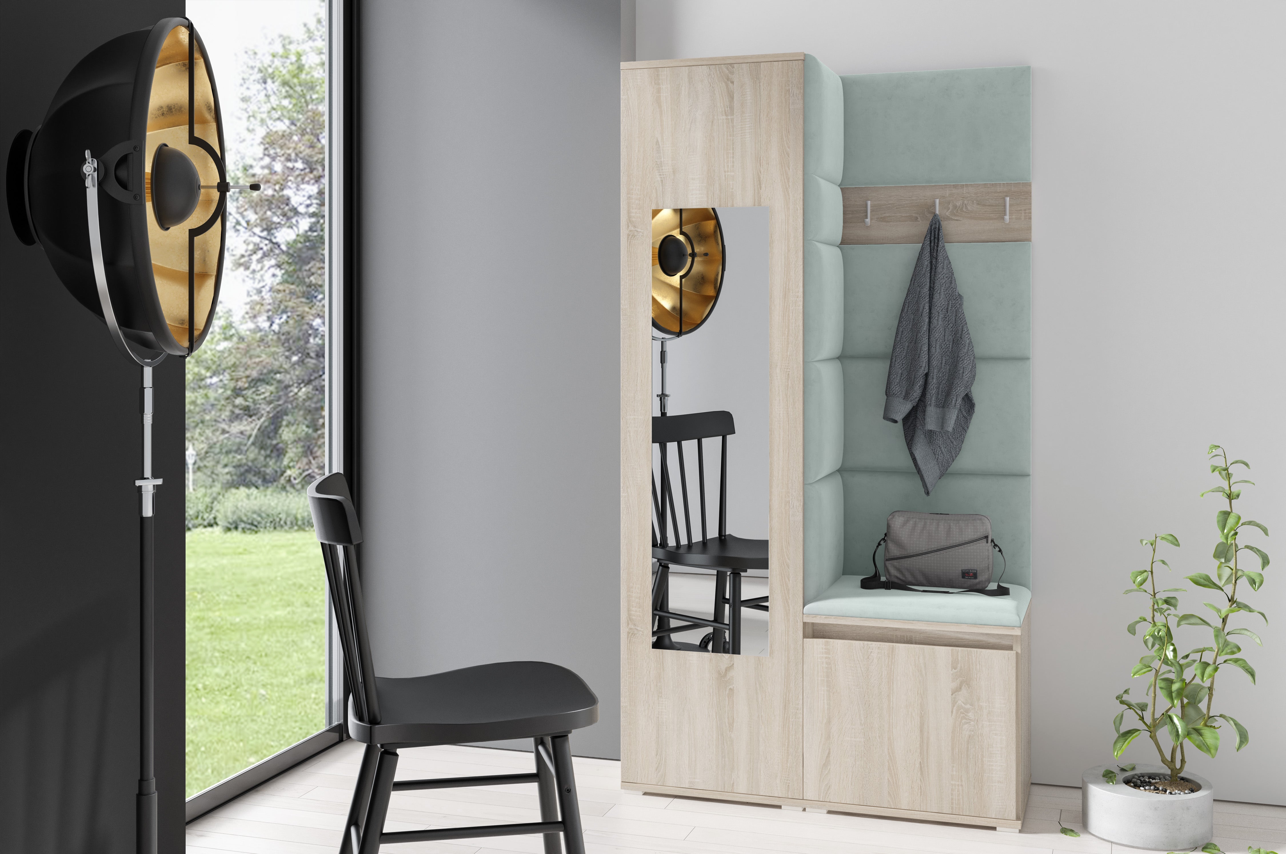 PK Emi 13 Flurgarderobe Sonoma - Polsterpaneele in verschiedenen Farben