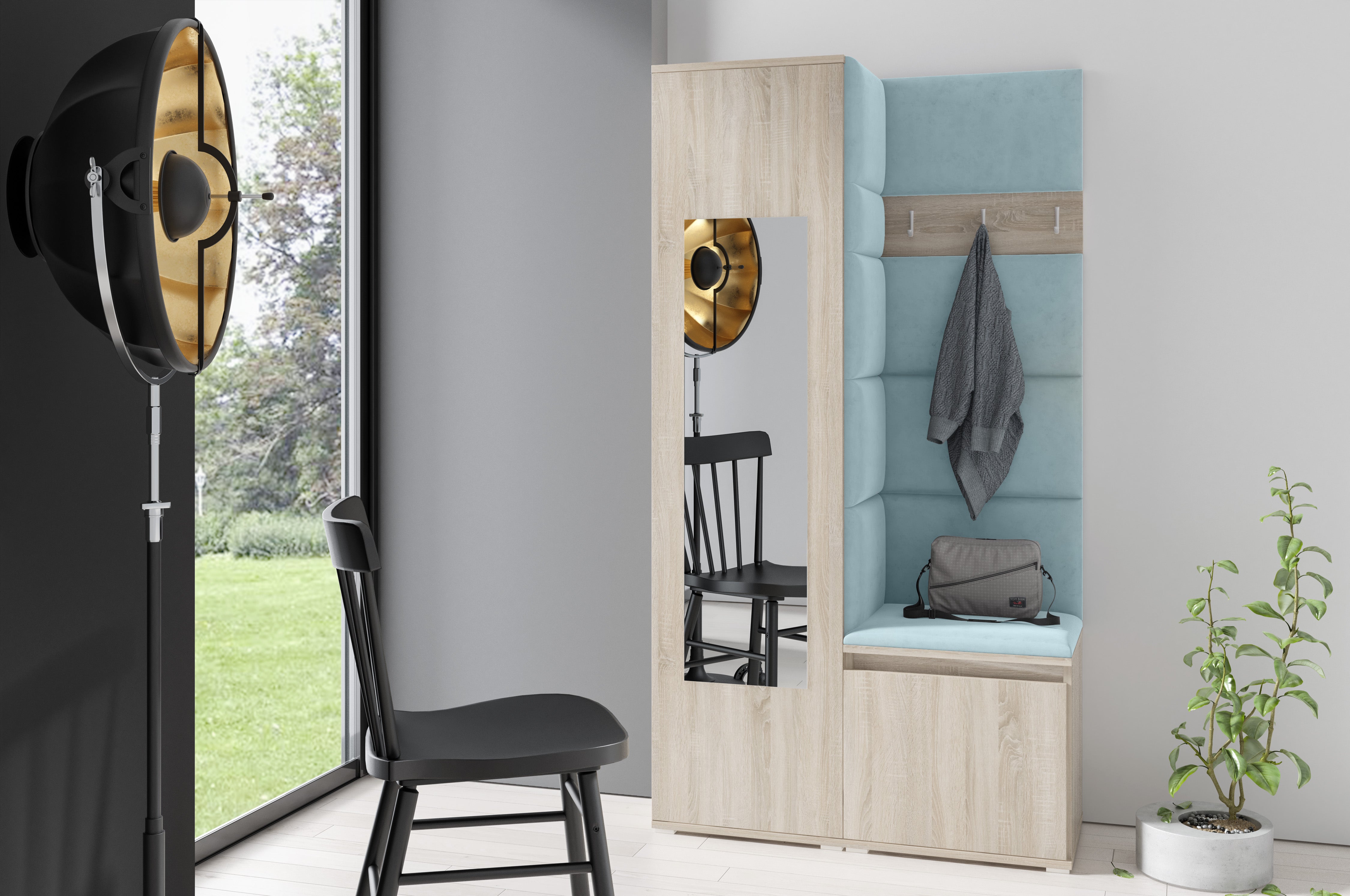 PK Emi 13 Flurgarderobe Sonoma - Polsterpaneele in verschiedenen Farben