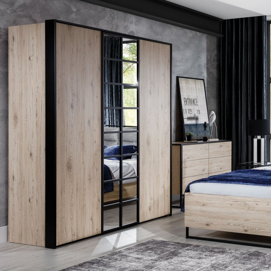 NE Glass Loft 3-Door Wardrobe with Mirror – 161 cm