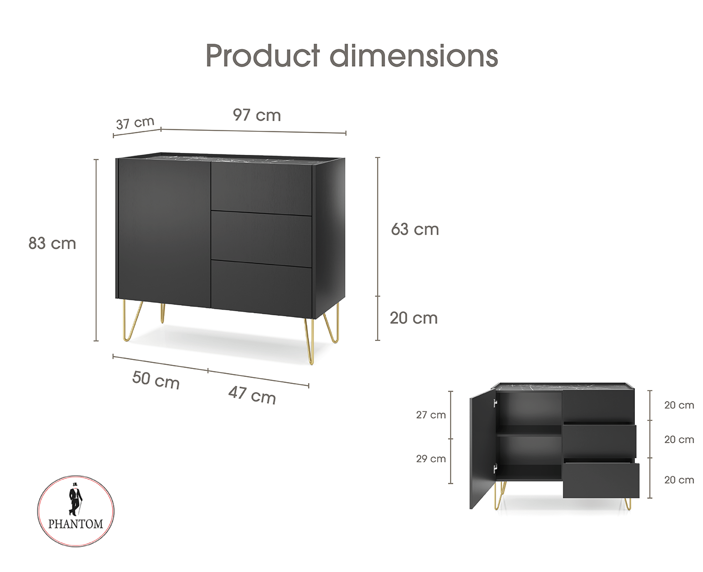 Harmony Dresser - Kommode mit drei Schubladen und einer Tür