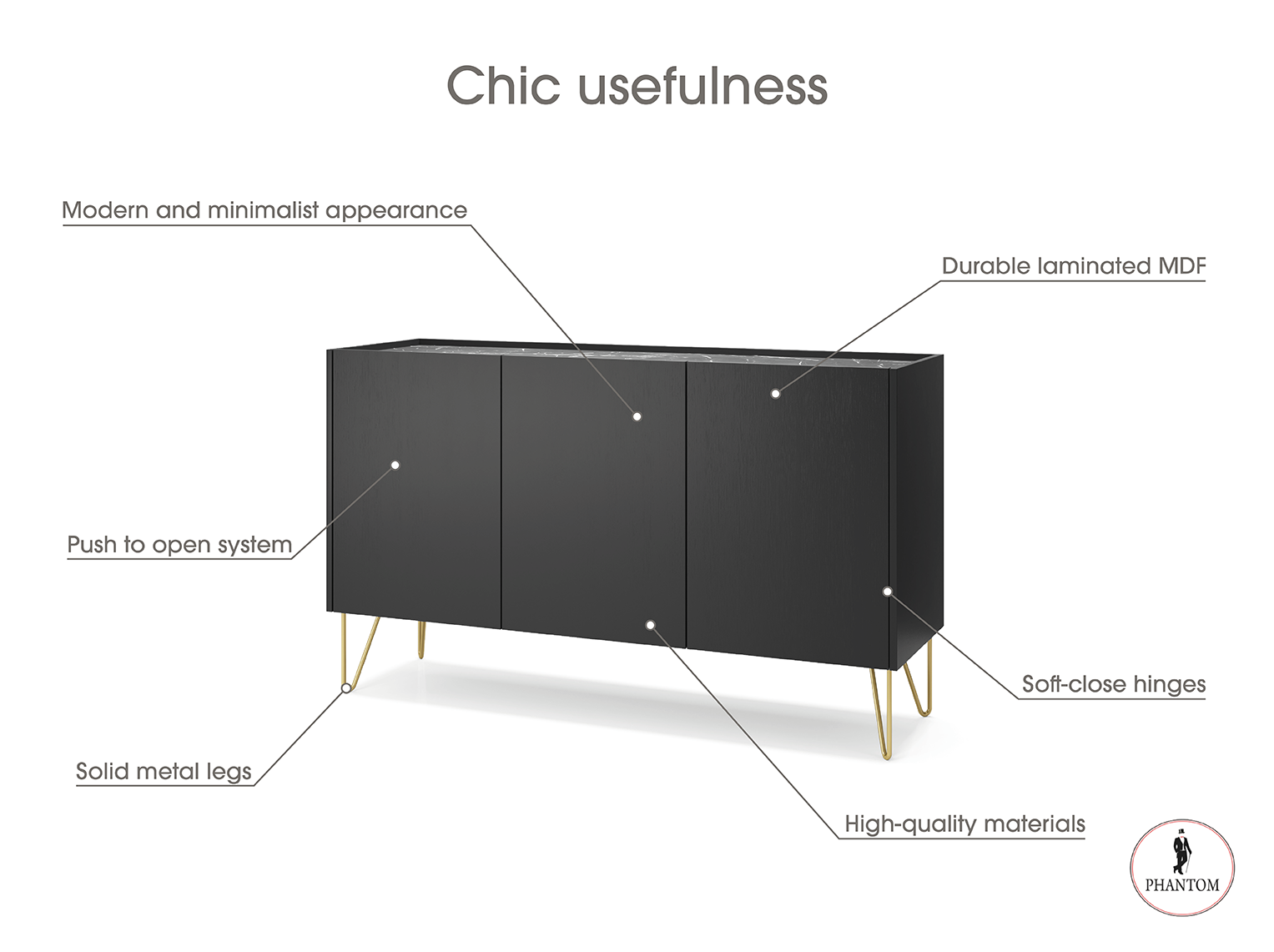 Harmony Dresser - Kommode mit drei Türen im Push to Open System