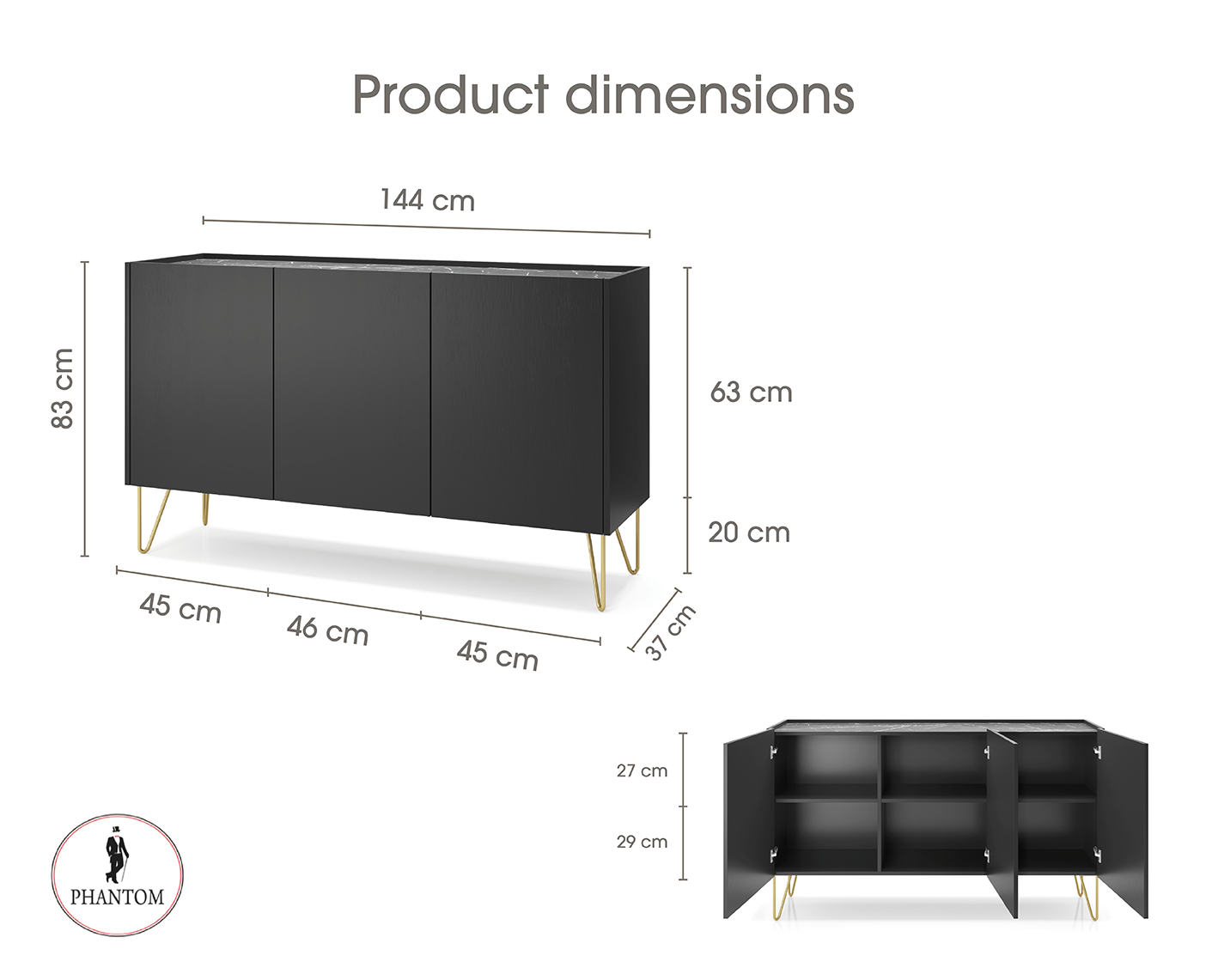 Harmony Dresser - Kommode mit drei Türen im Push to Open System