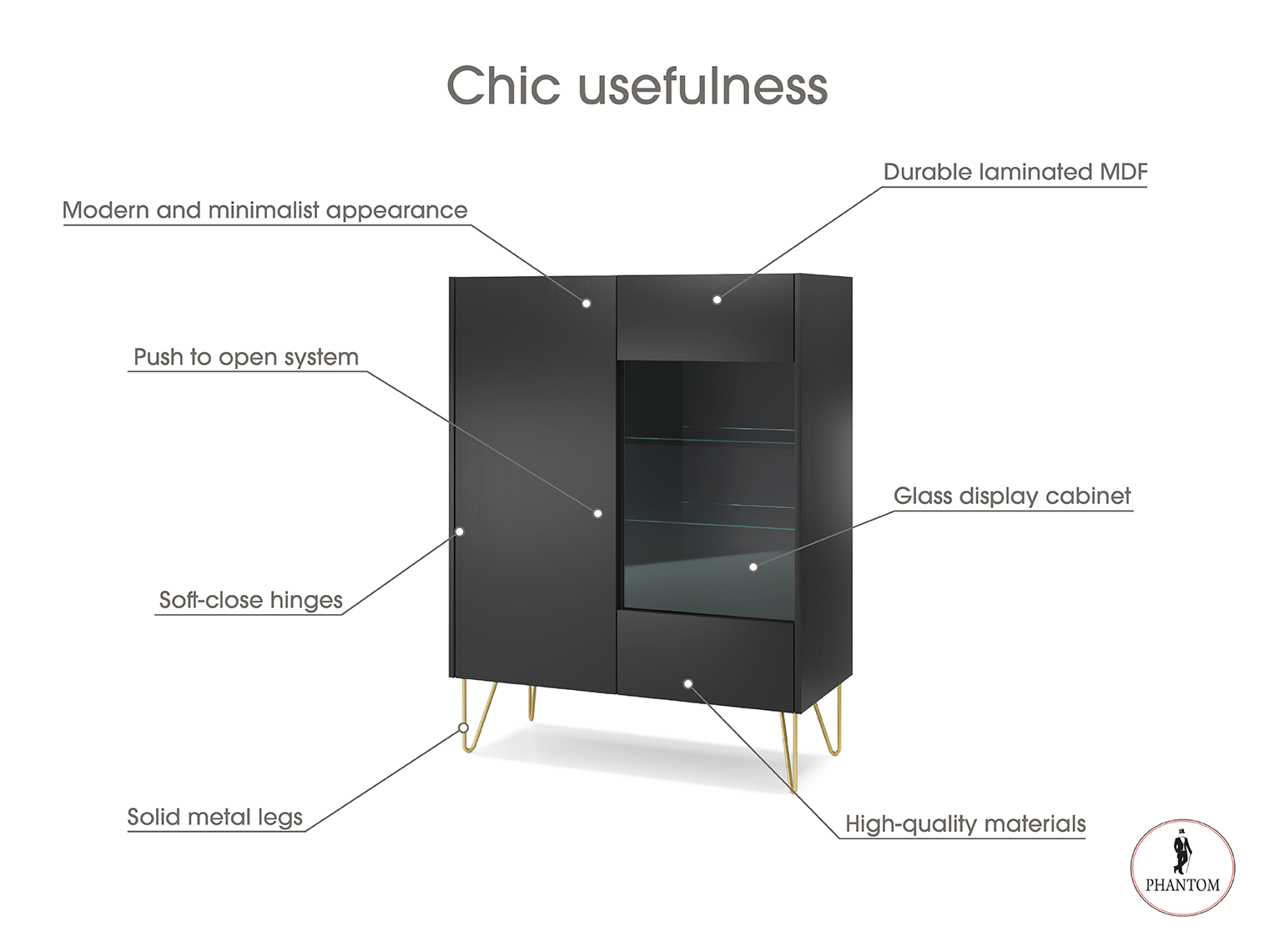 Harmony Cabinet - Schrank mit zwei Türen und Glasvitrine