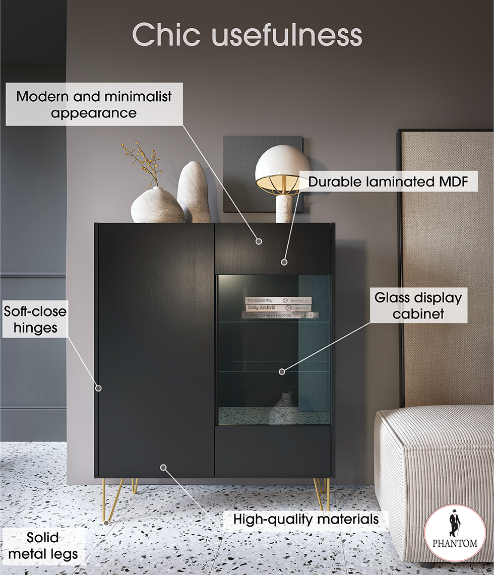 Harmony Cabinet - Schrank mit zwei Türen und Glasvitrine