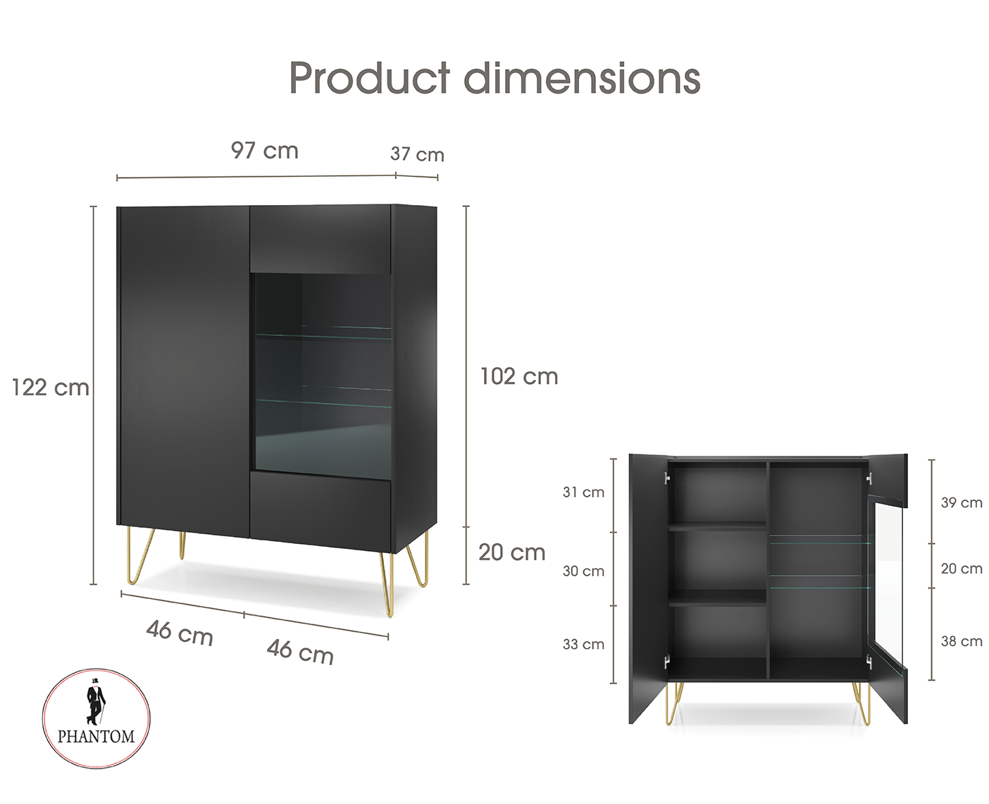 Harmony Cabinet - Schrank mit zwei Türen und Glasvitrine