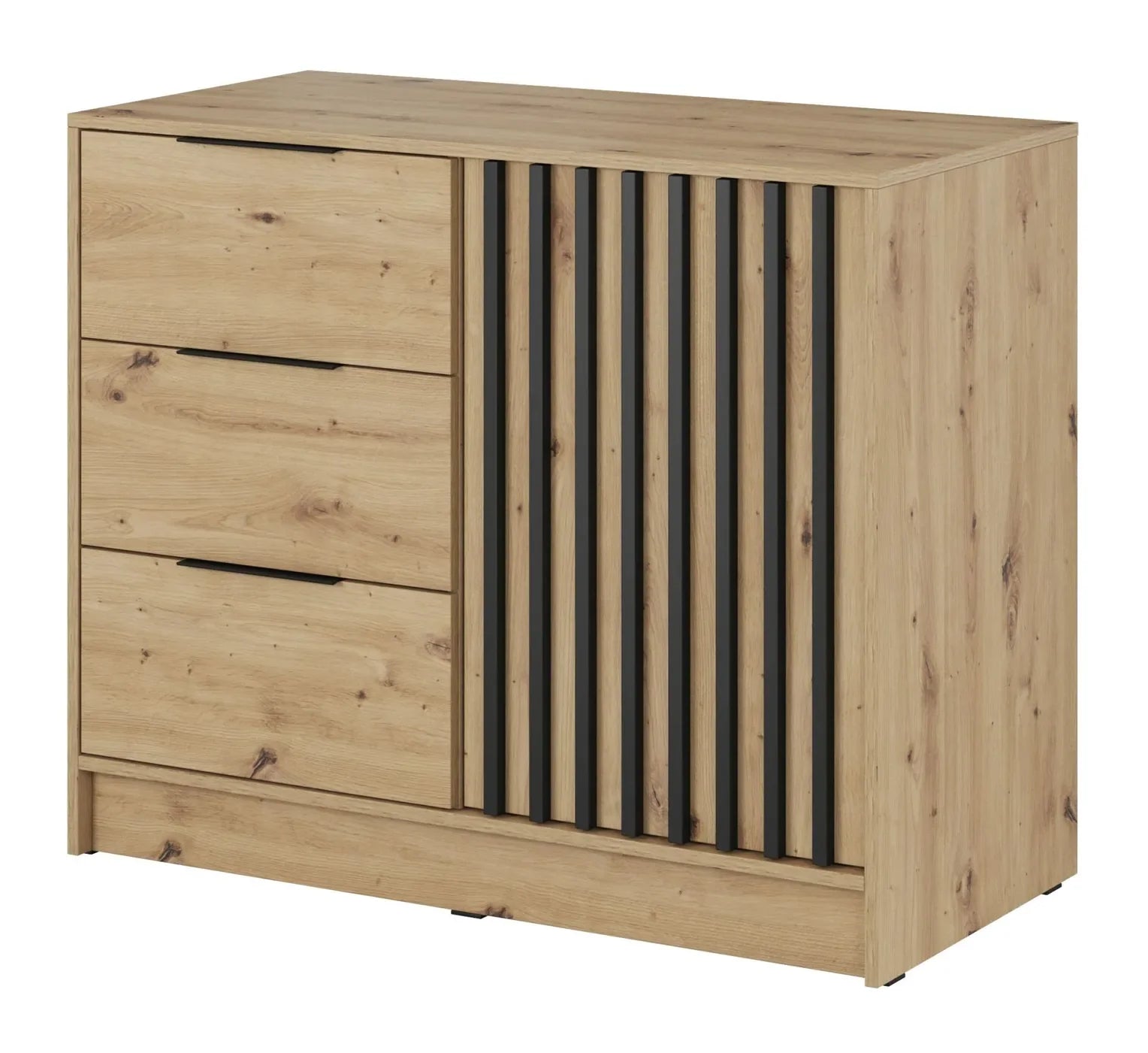Nelly K2 Kommode – Artisan Eiche / Schwarze Latten