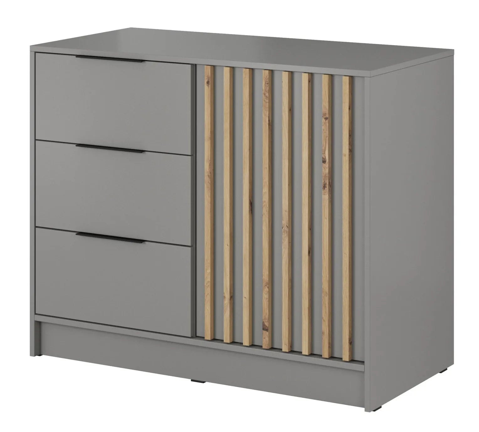 Nelly K2 Kommode – Grau / Artisan-Lamellen