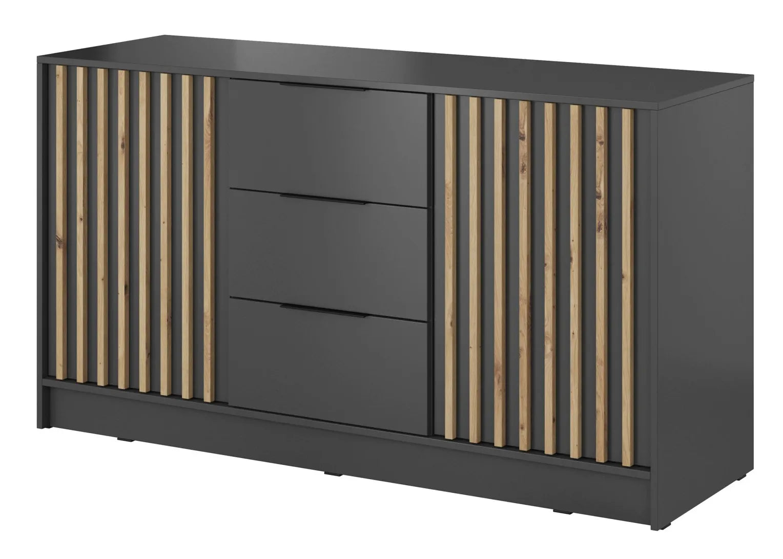 Nelly K3 Kommode – Graphit / Latten aus Artisan-Eiche