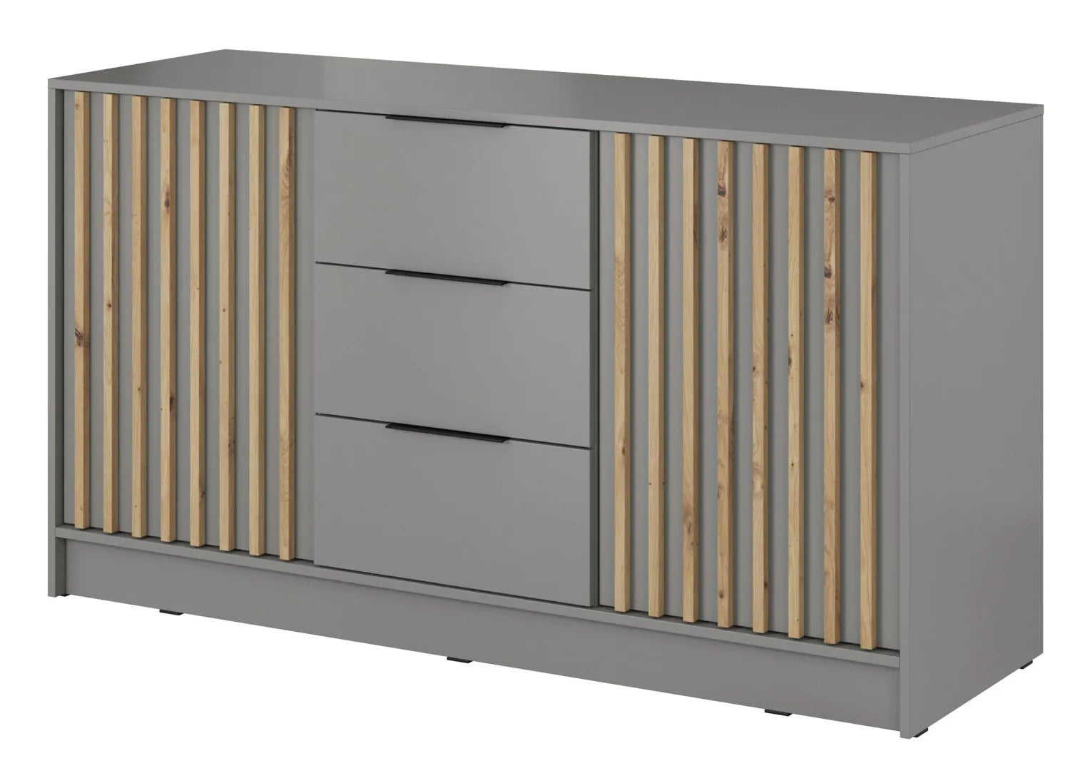 Nelly K3 Kommode – Grau / Latten aus Artisan-Eiche