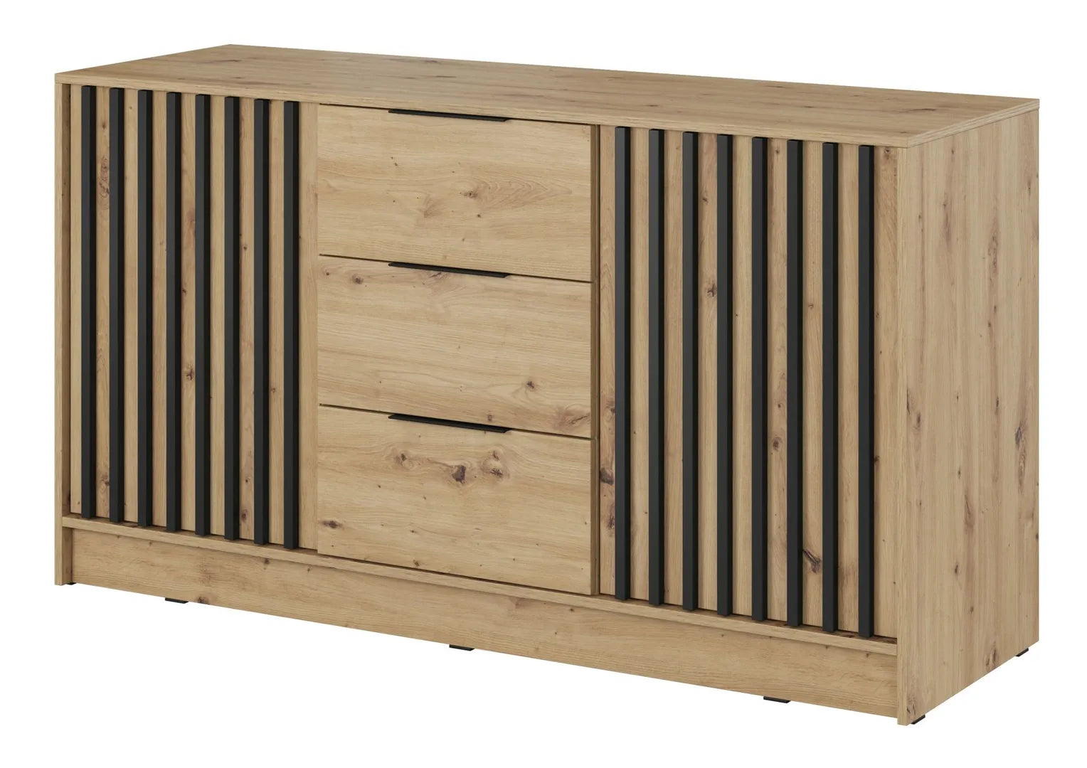 Nelly K3 Kommode – Artisan Eiche / Schwarze Latten