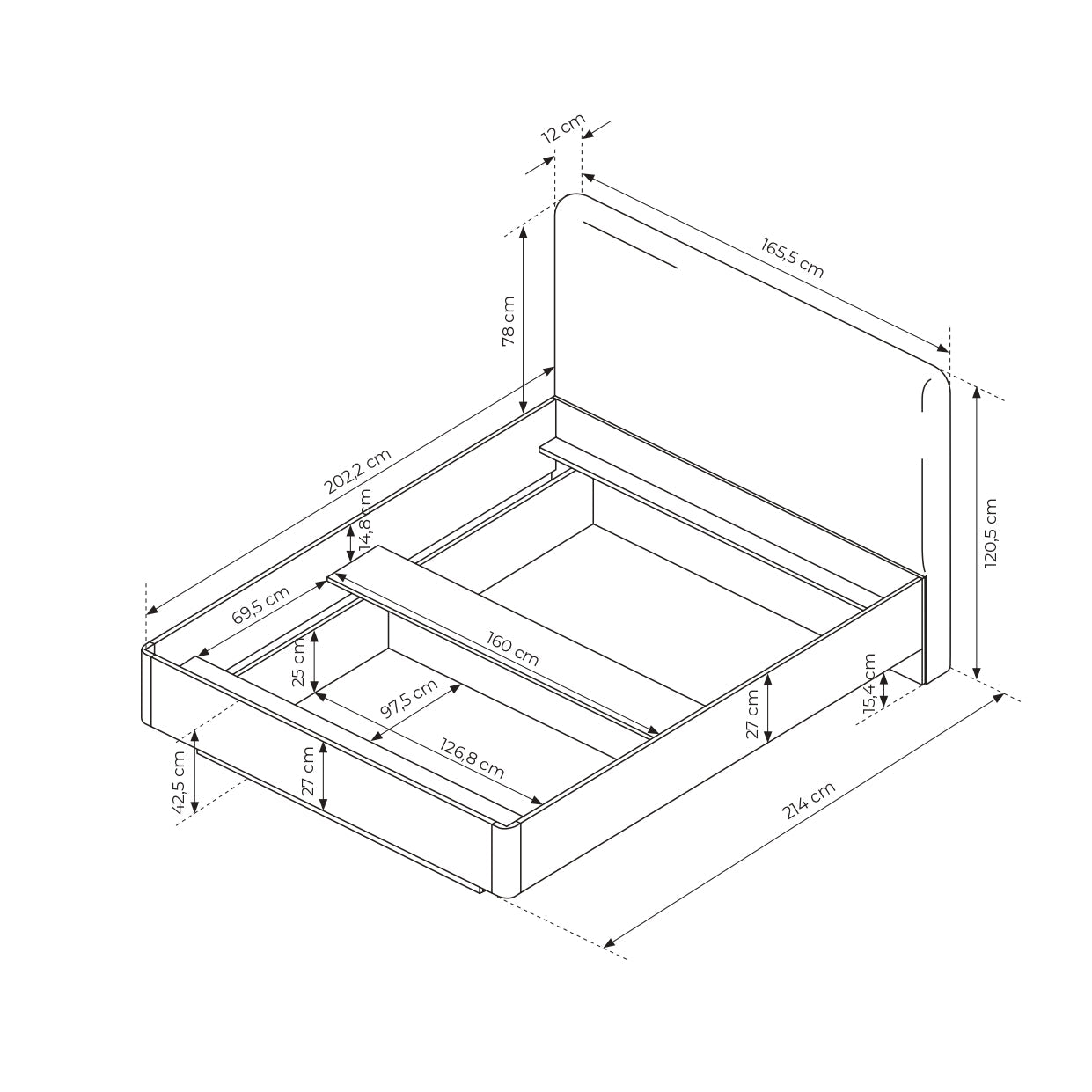 Lask Lante – Bett mit Stauraum 160 x 200 cm
