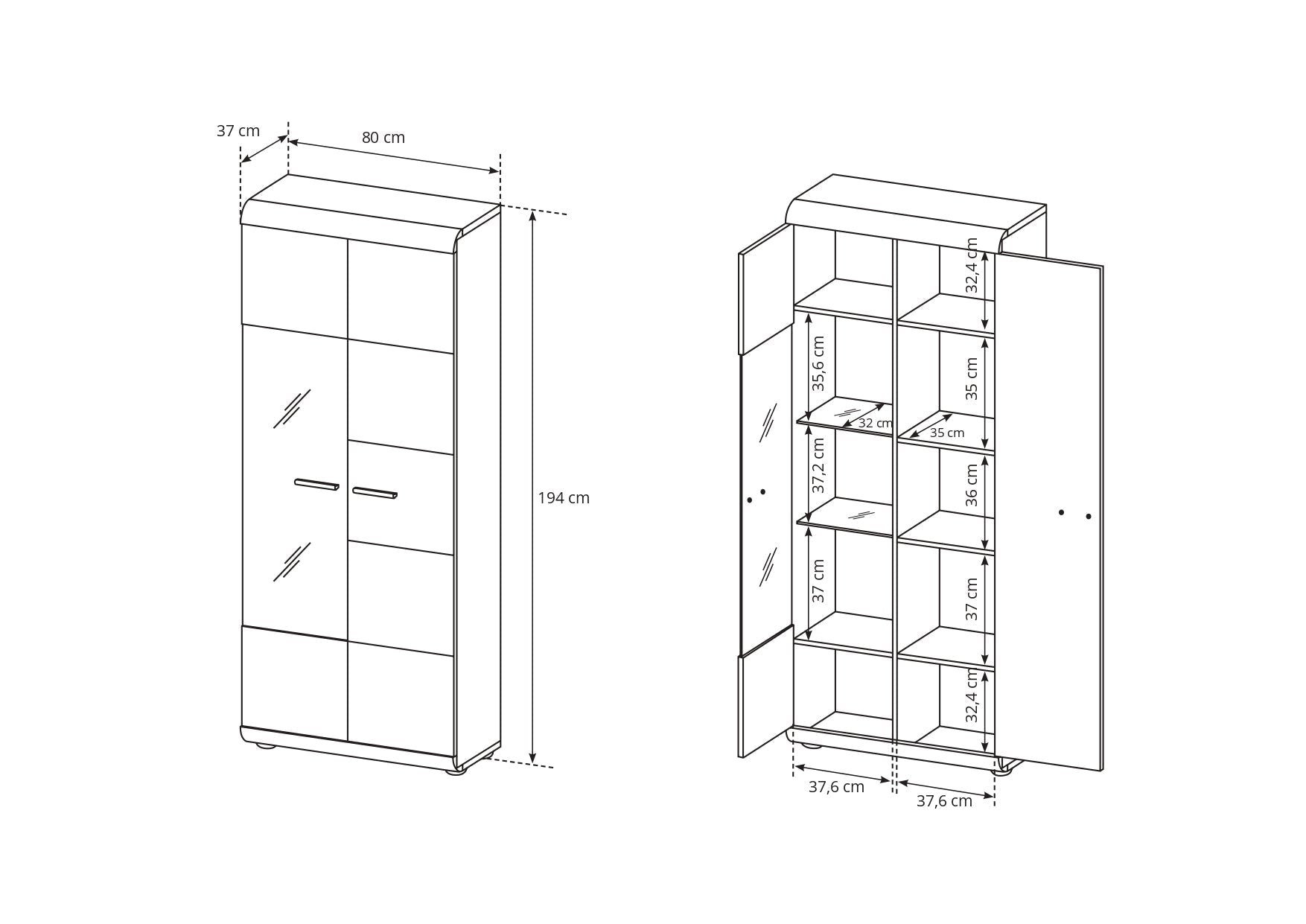 Lask Link – Hohe Vitrine 80 cm