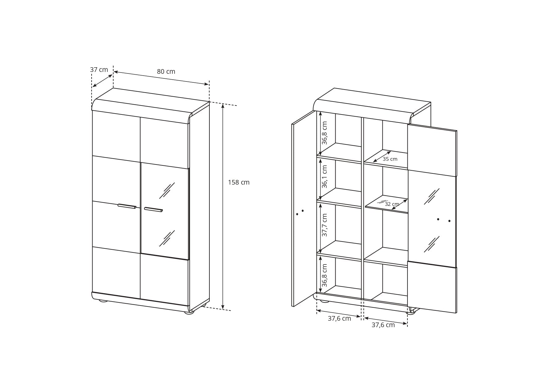 Lask Link – Niedrige Vitrine 80 cm