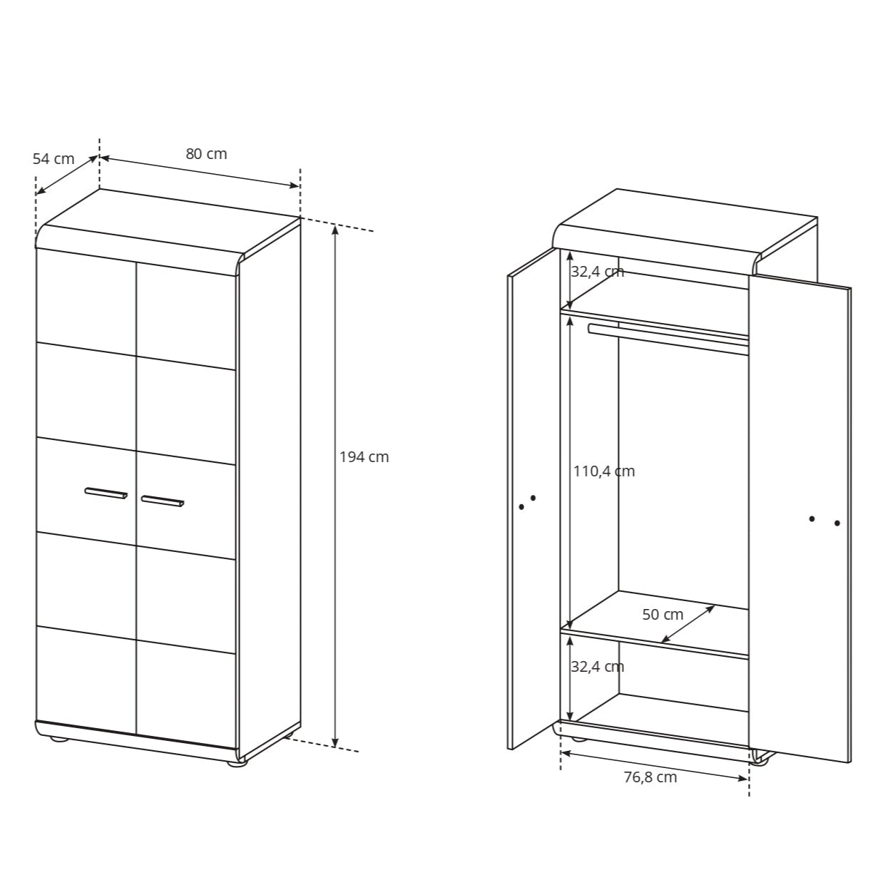 Lask Link – Kleiderschrank 80 cm