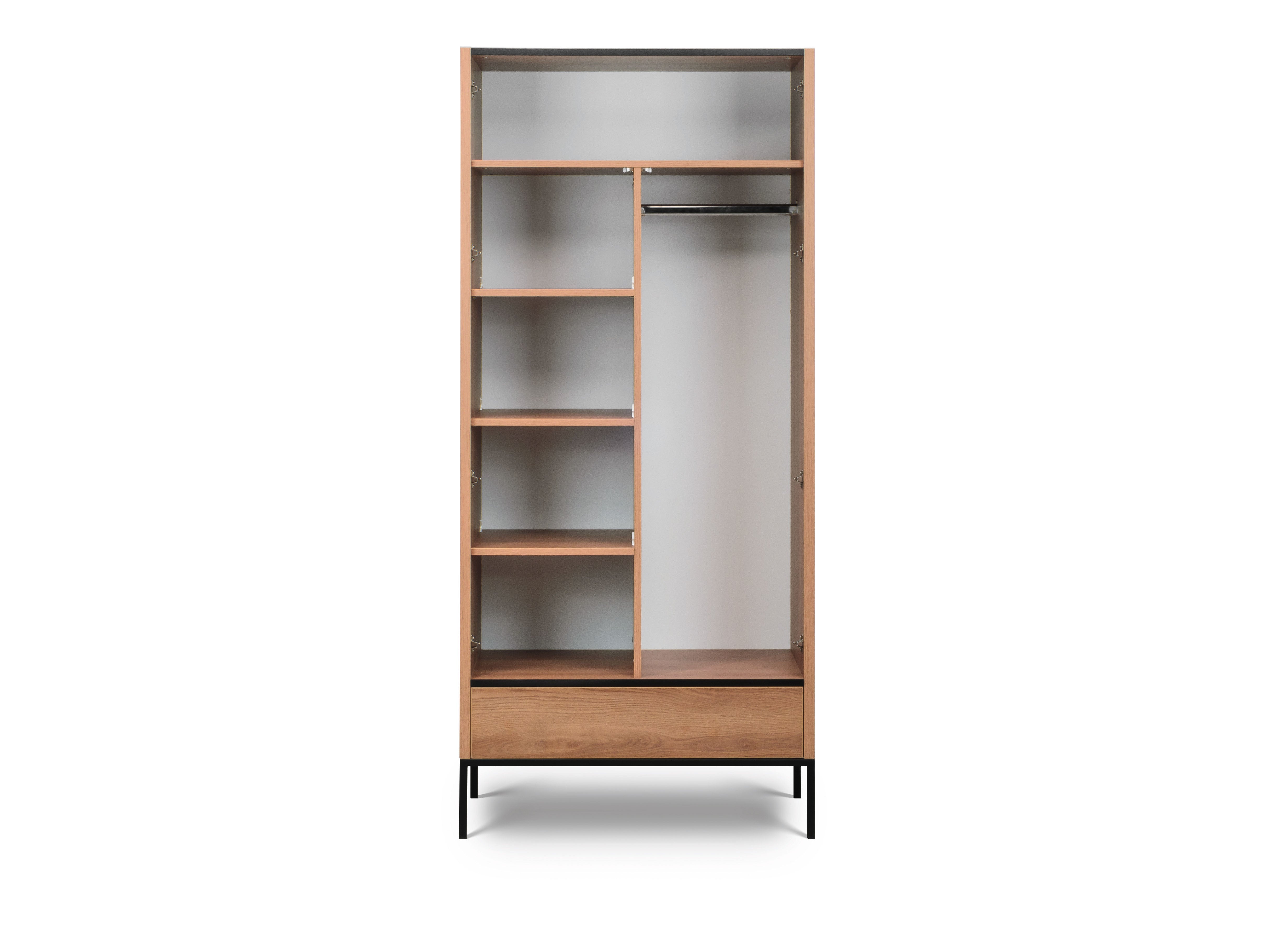 NE Loft Caramel – 2-türiger Kleiderschrank mit Einlegeböden, Stange und Schublade