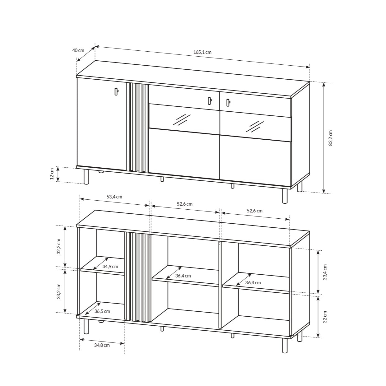 Lask Madis - Sideboard mit Glasfront 165 cm