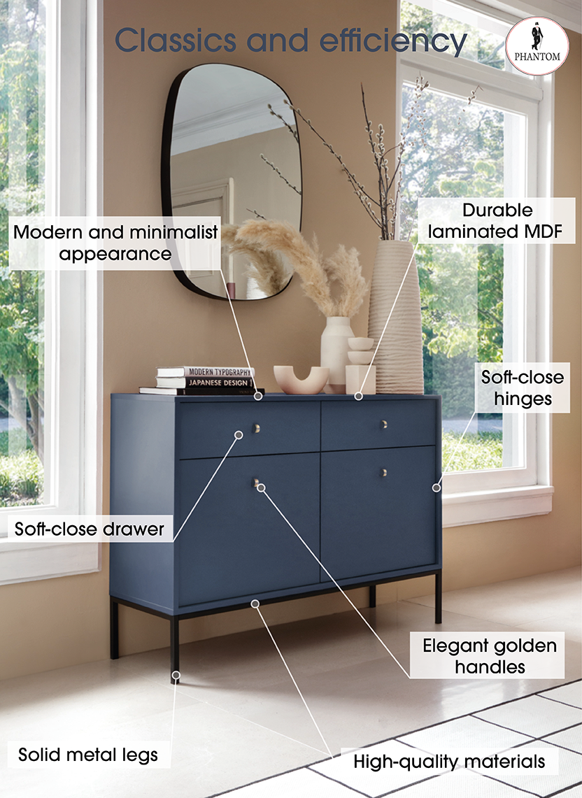 Mono-Kommode mit zwei Türen mit Push-to-Open-System und zwei Schubladen, Marineblau 